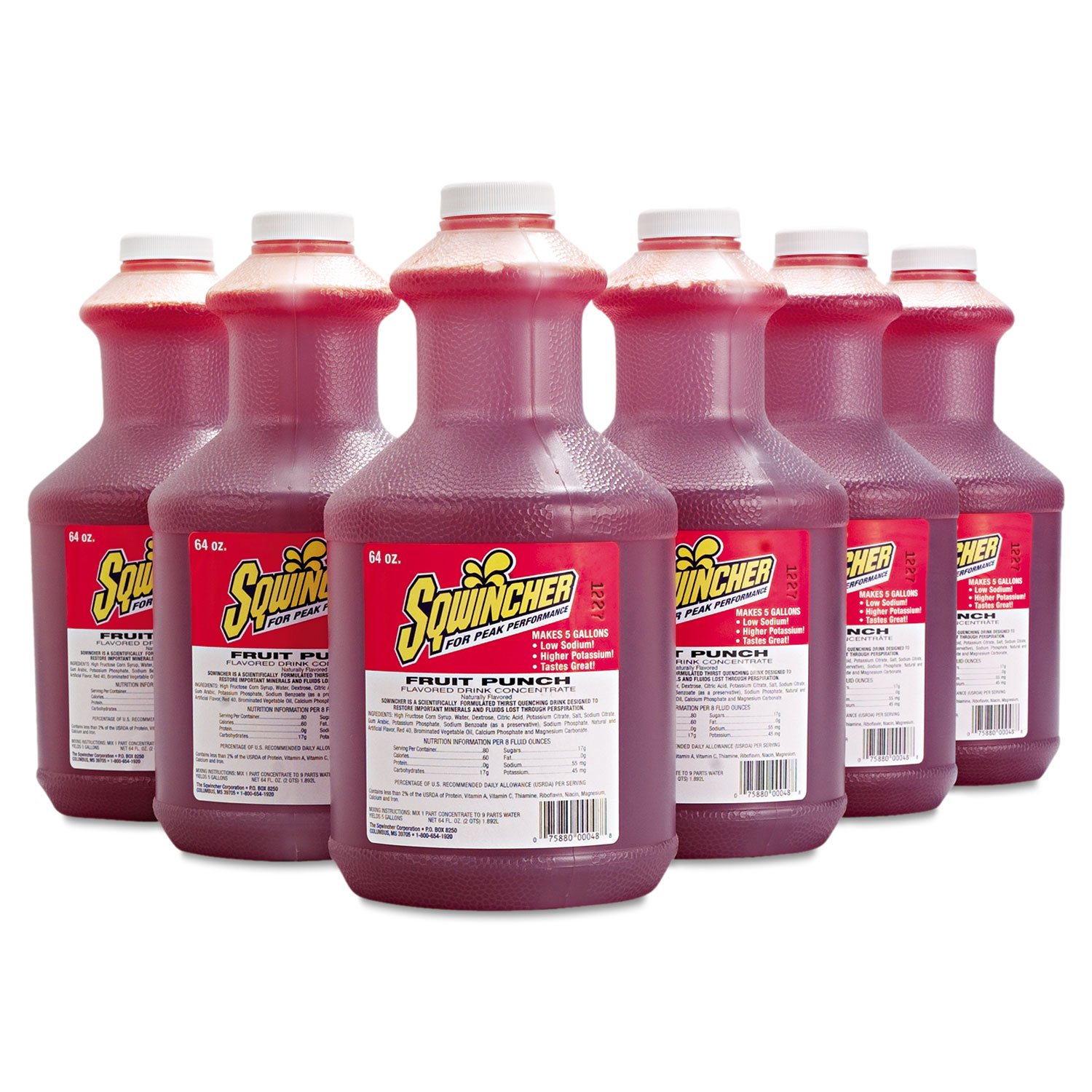 Sqwincher 030325FP Electrolyte Drink Concentrate - Fruit Punch Flavor, 64oz Bottle (6 Pack) - Hydration for Athletes, Outdoor Activities & Workouts