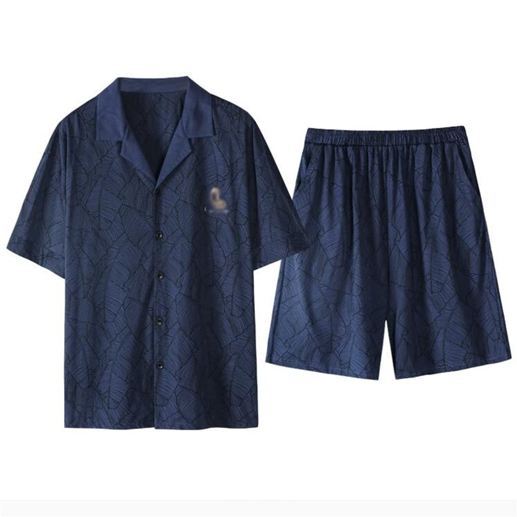 Men's Cotton V-Neck Cardigan Pajama Set - Summer Casual Short Sleeve & Shorts - Lightweight Sleepwear for Lounge & Home Comfort (Color A, Size L) - Perfect for Relaxing, Lounging & Summer Nights