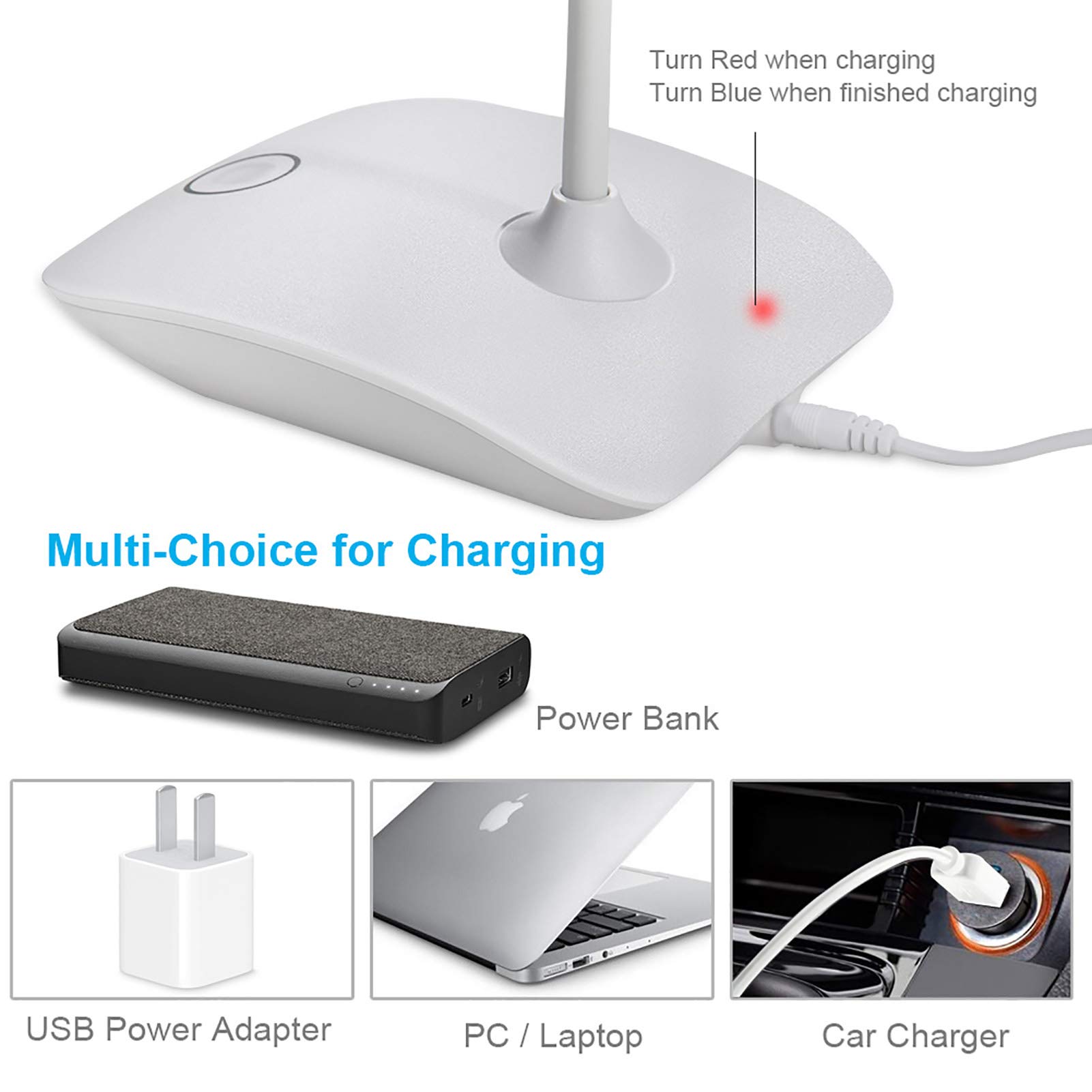 DEEPLITE LED Desk Lamp with Flexible Gooseneck - 3 Brightness Levels, 5W Touch Control, Battery Operated Portable Table Lamp for Study, Office, Dorm, Bedroom - Perfect for Reading, Working & Nightstand Use (Set of 2)