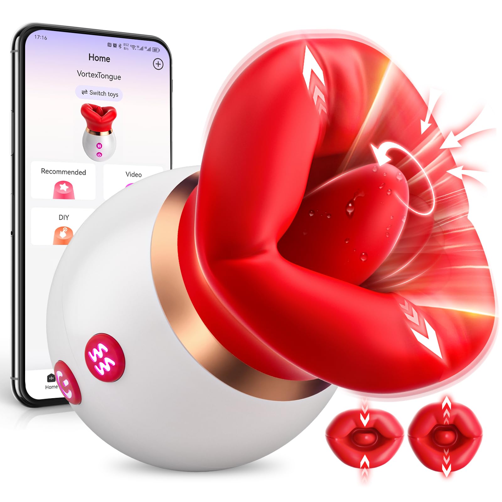 3-in-1 Mouth-Shaped Sucking Vibrator for Women - 10 Tongue Licking Modes, Clit & Nipple Suction, G-Spot Stimulation | Rechargeable Adult Sex Toy for Couples & Solo Play | Perfect for Bedroom Fun, Anniversary Gifts & Romantic Nights