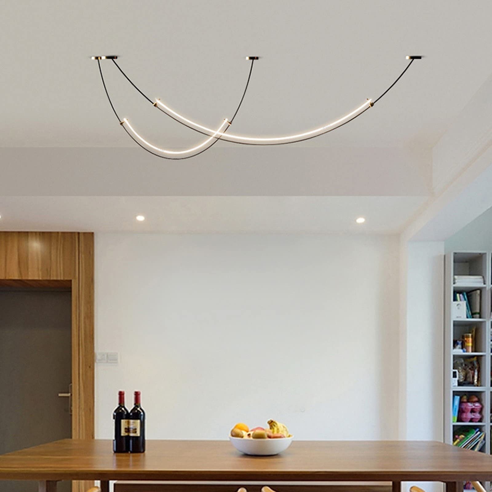 Nordic Black Linear Hanging Light - Adjustable 2-Light LED Pendant with Black Metal Body for Dining Room, Living Room, Bedroom & Bar | Modern Minimalist Lighting for Home Decor