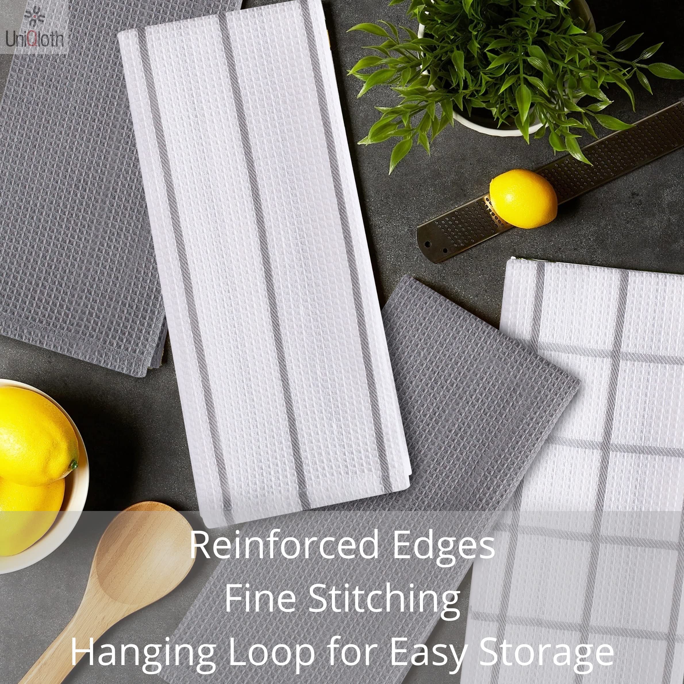 12 Pack Cotton Waffle Dish Towels - Farmhouse Kitchen Towels for Hanging, Quick Drying & Reusable - Home & Restaurant Use