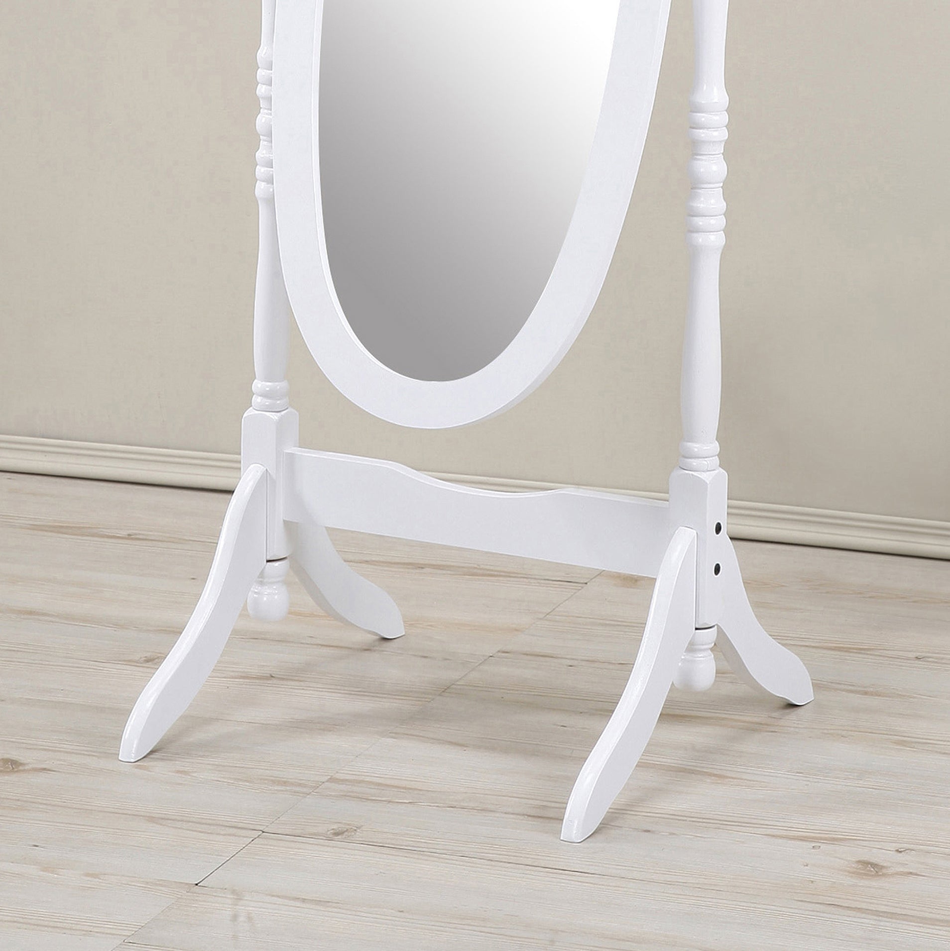 Roundhill Furniture Traditional Queen Anne Style Wood Floor Cheval Mirror - Full-Length Standing Mirror with Beveled Glass, White - Perfect for Bedroom, Dressing Room & Entryway Decor