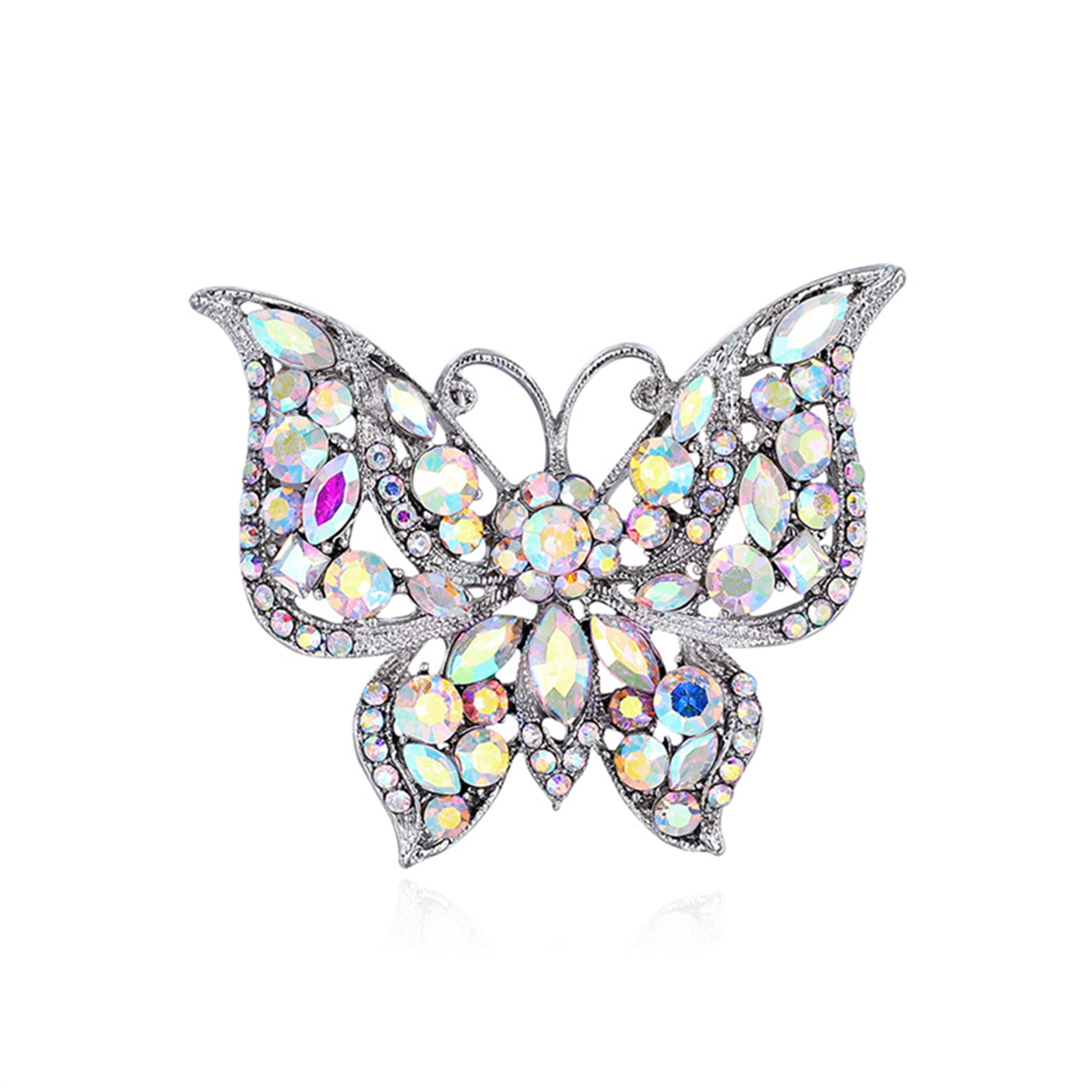 NIKOLay Butterfly Brooch - Multicolor Faux Crystal Lapel Pin for Women & Men - Elegant Hat, Backpack & Jacket Accessory - 5.8x4.7cm - Perfect for Weddings, Parties & Everyday Fashion (AL726-B)