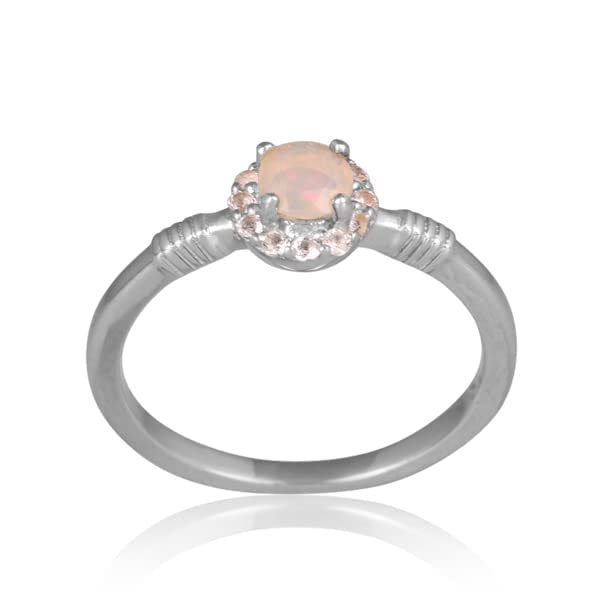 925 Sterling Silver Round Natural White Topaz & Ethiopian Opal Gemstone Ring for Women | Anniversary, Engagement, Wedding Gift | Elegant Bridal Jewelry for Christmas, Baby Shower & Special Occasions