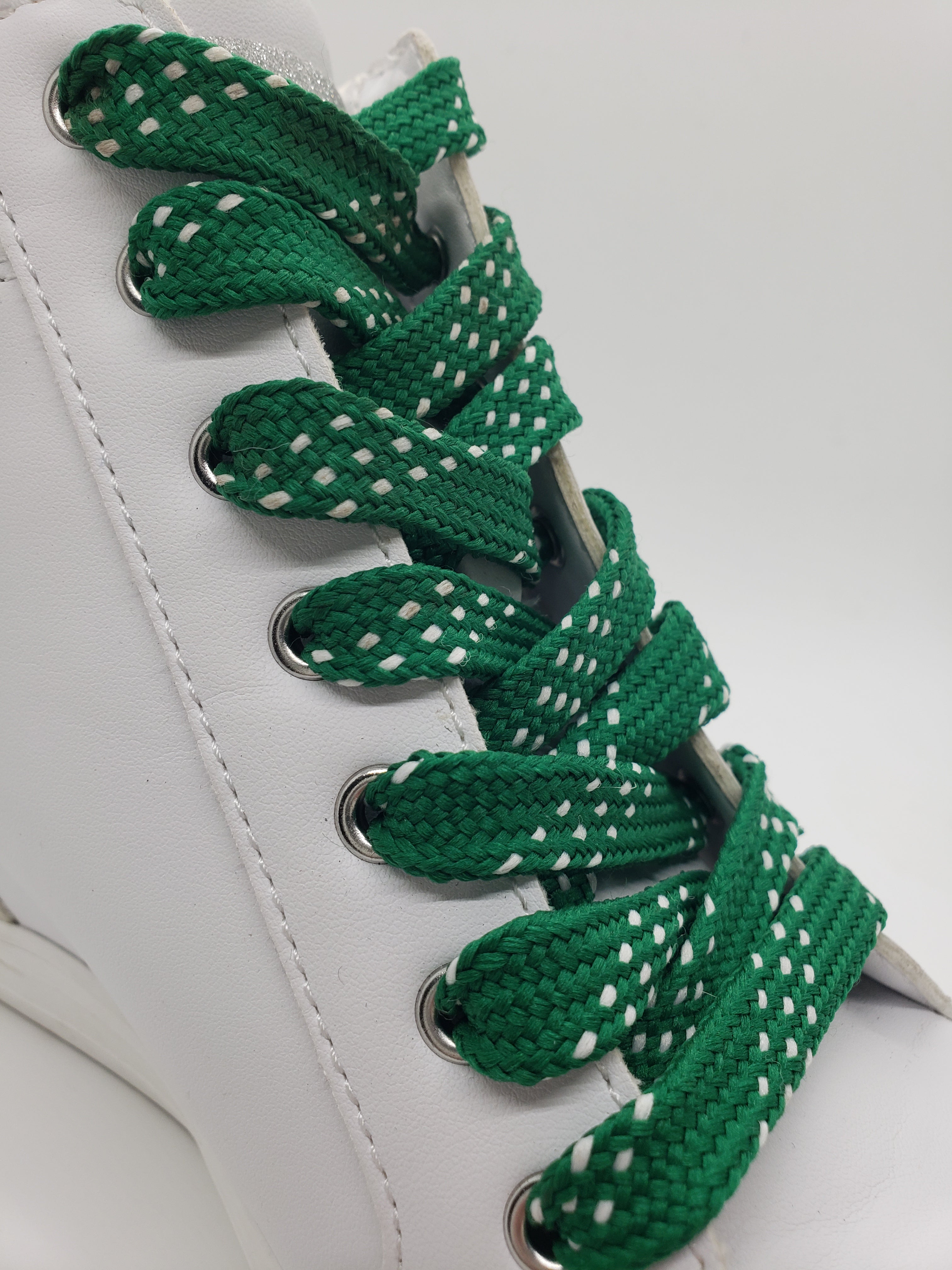 Premium Sport Laces for Running & Training - Green with White Accents - Durable Shoelaces for Sneakers, Gym Shoes & Athletic Footwear