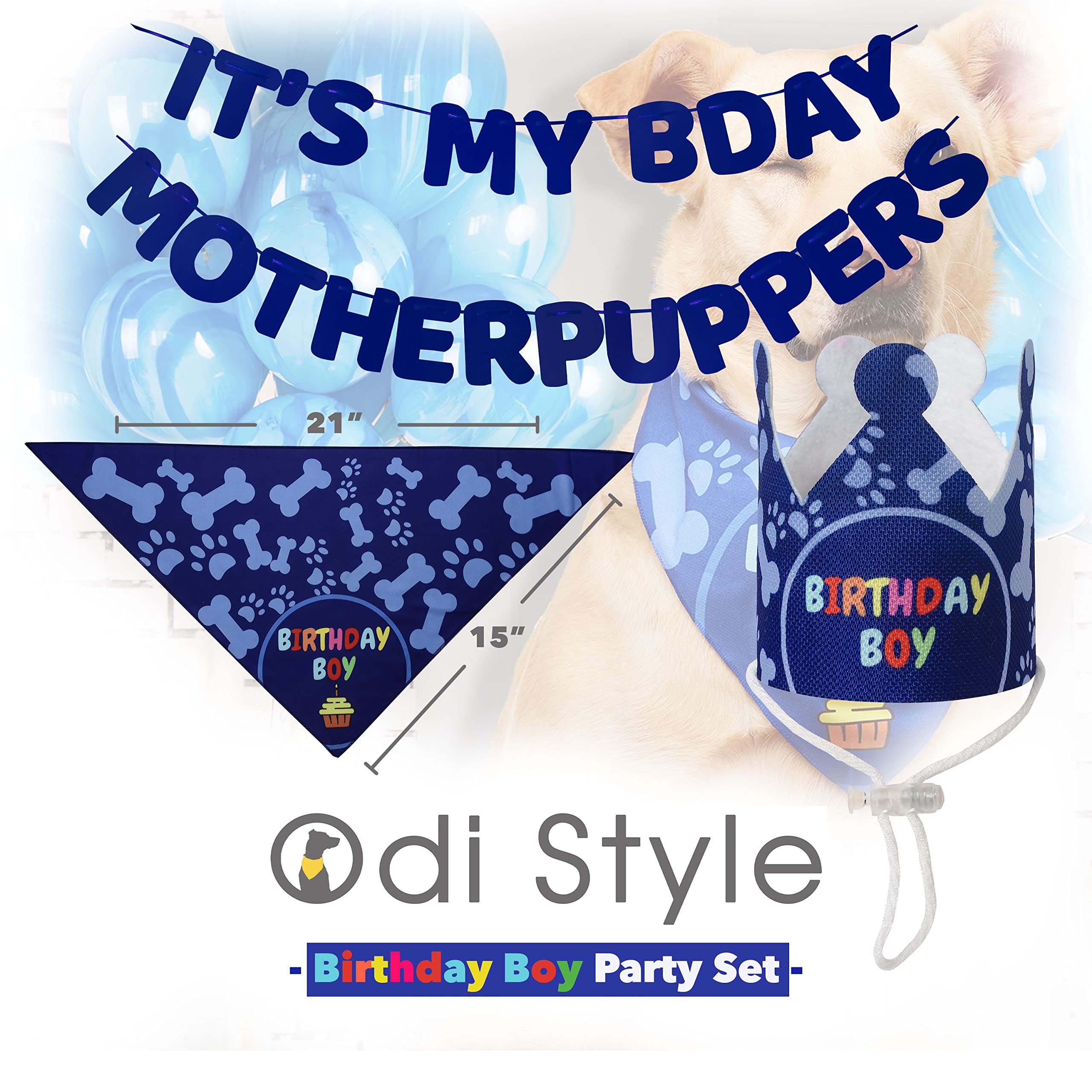 Dog Birthday Party Decorations Set - Birthday Bandana, Hat & Banner for Small Dogs & Puppies - Perfect for Birthday Celebrations & Photo Shoots