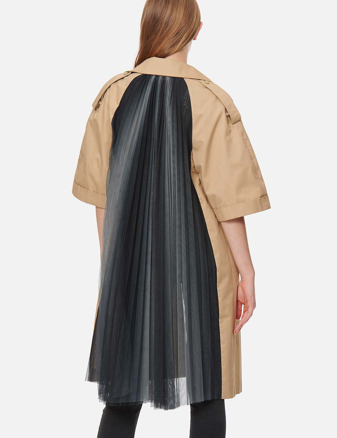 Stylish Pleated Mesh Panel Trench Coat for Women - Lightweight Breathable Jacket for Spring & Fall Fashion | Perfect for Office, Dating & Outdoor Activities