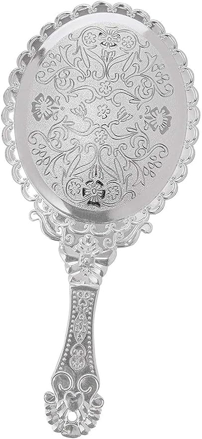 BANIRA Oval Handheld Mirror with Handle - Portable Travel Makeup Mirror for Personal Vanity, Skin Care & Beauty - Silver (Pack of 1) | Perfect for Home, Travel, Salon & Makeup Artists