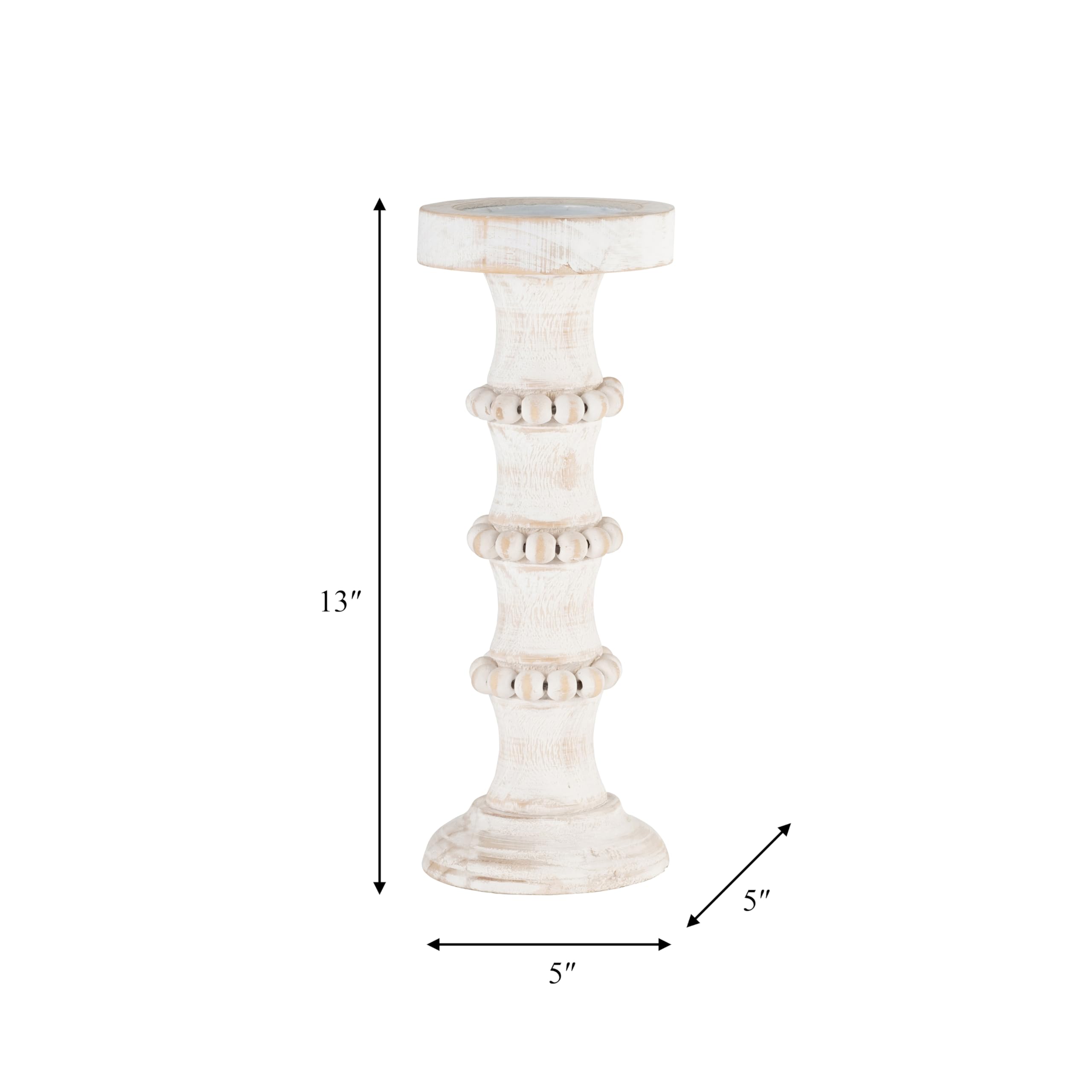 Distressed White Antique-Style Wood Candle Holder - 13
