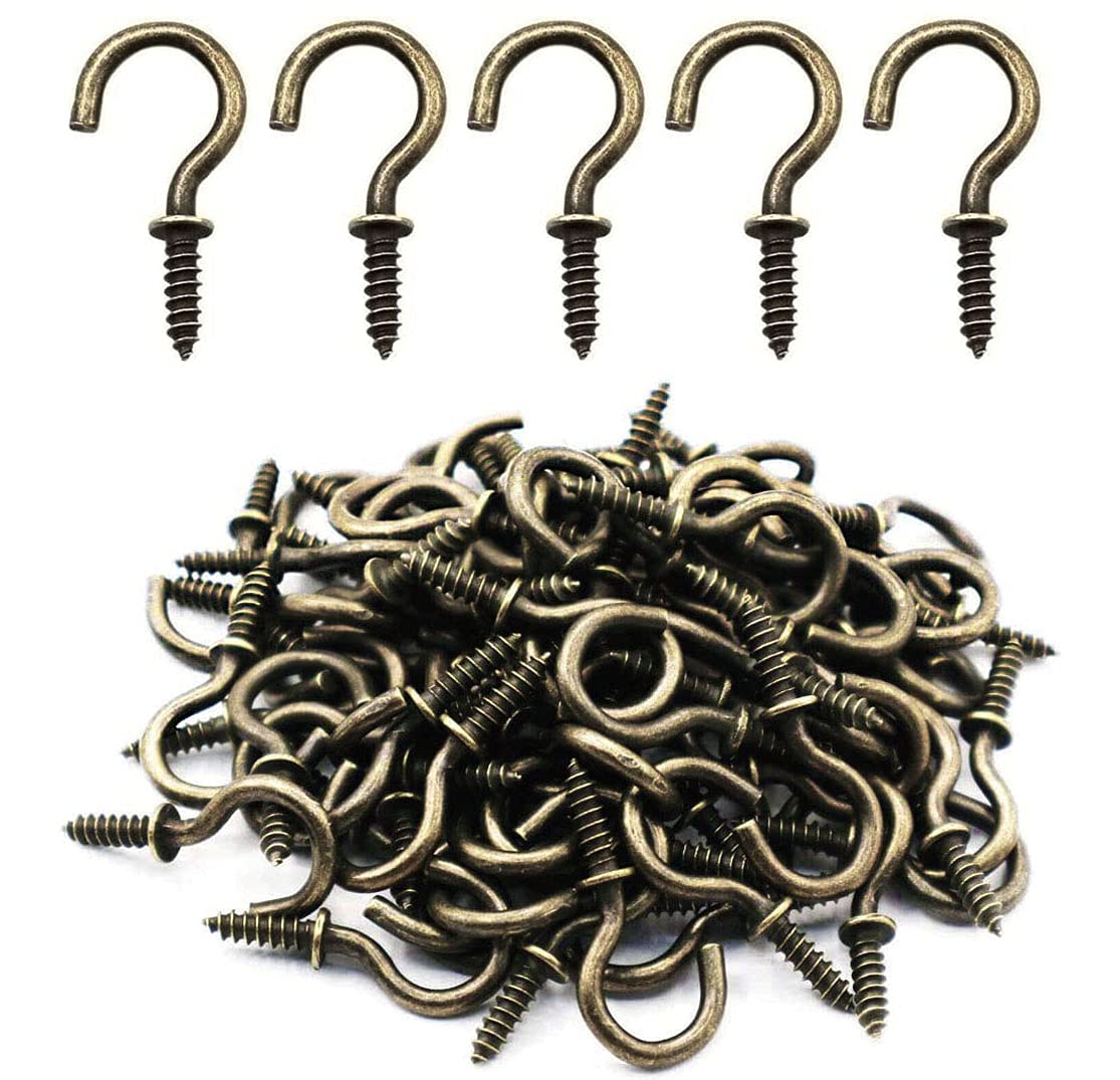 5/8 Inch Small Screw Hooks 160 Pcs - Bronze Ceiling Hooks for Christmas Lights, Jewelry & Cup Hanging - Durable Screw-in Hooks for Home Organization & DIY Projects