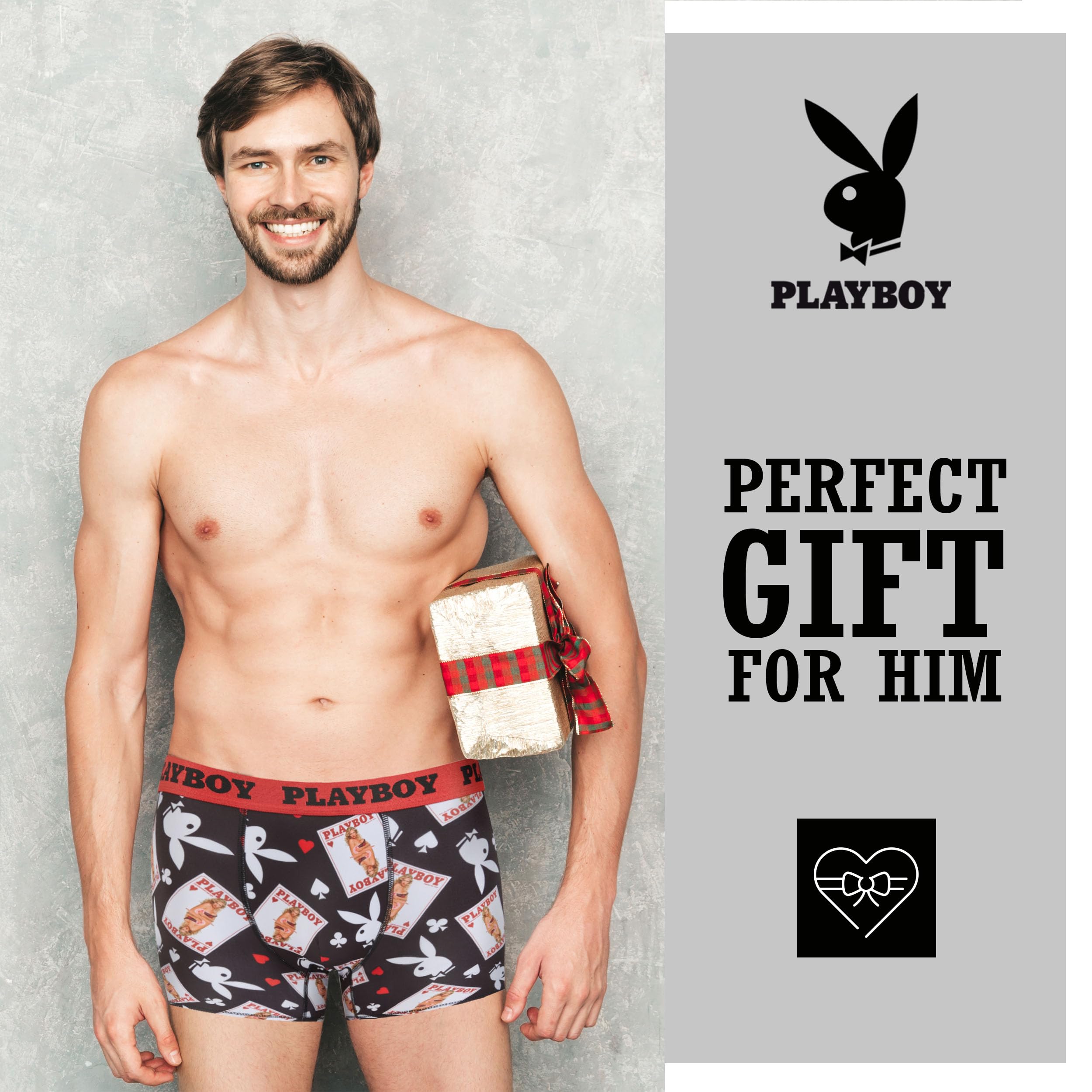 Playboy Men's Underwear - Comfortable Cotton Boxer Briefs for Men, Funny Novelty Gift for Boyfriend/Husband - Perfect for Casual Wear, Lounge & Sleep