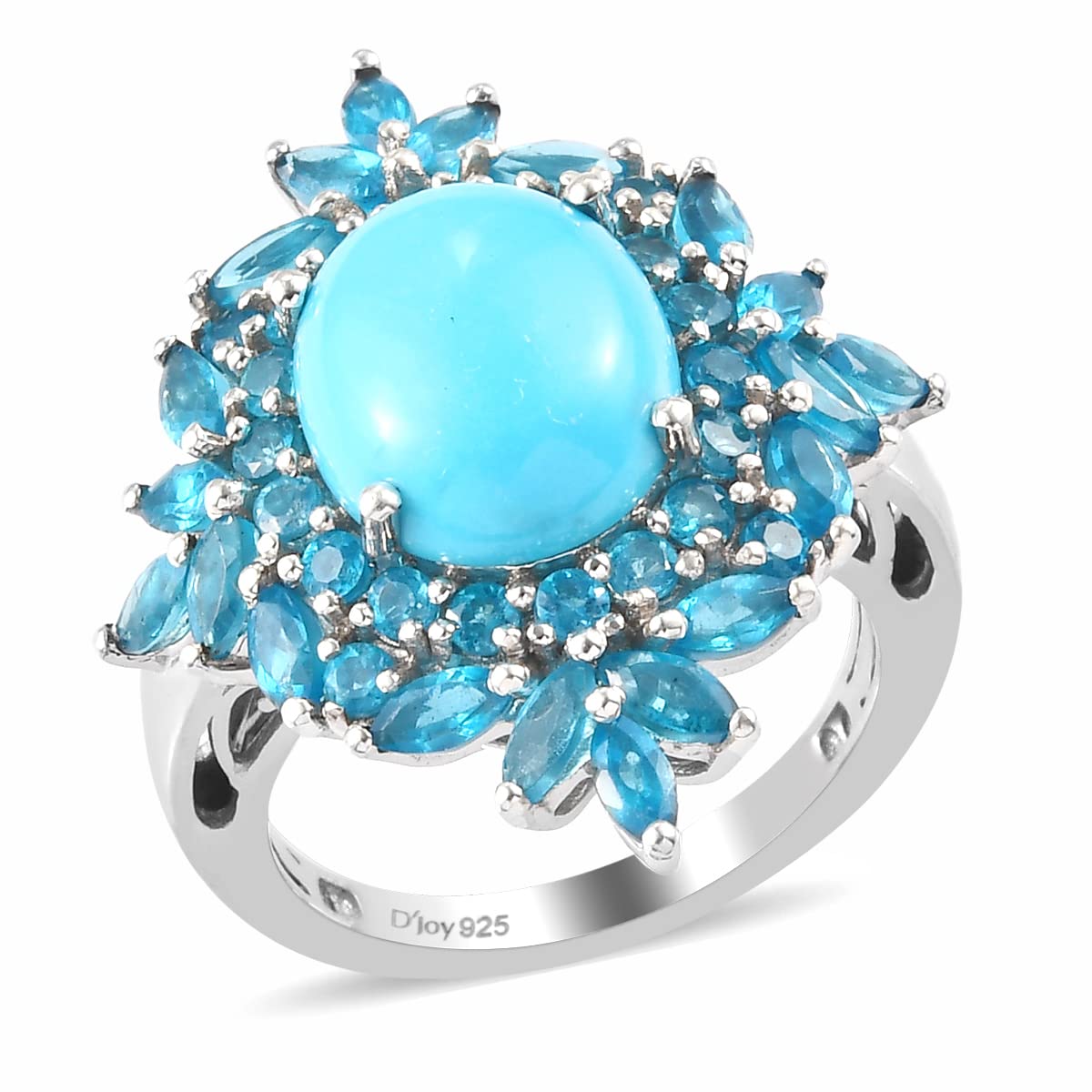 925 Sterling Silver Sleeping Beauty Turquoise & Neon Apatite Cocktail Ring for Women - Platinum Plated Statement Jewelry - Perfect for Parties, Weddings & Evening Events