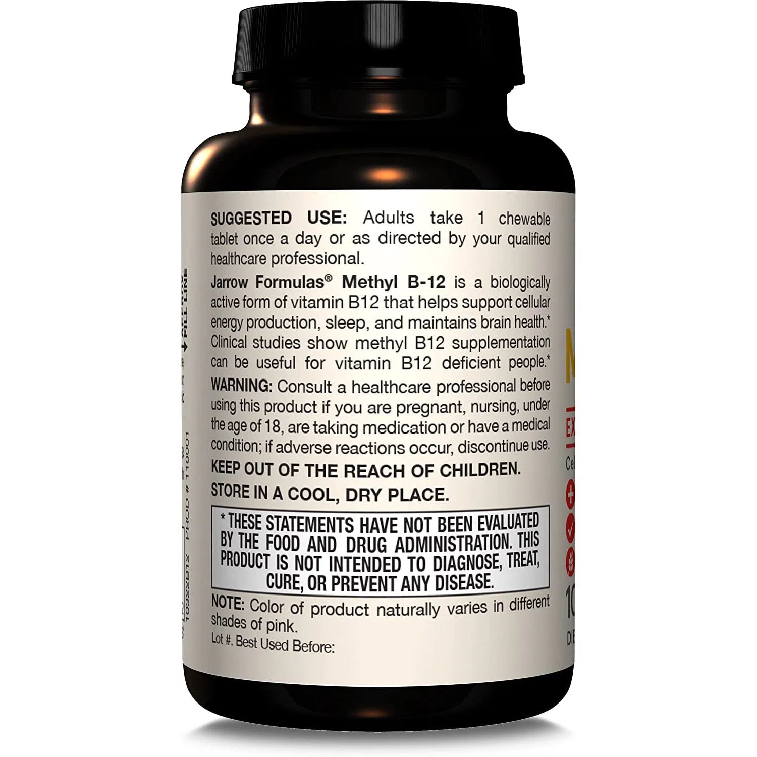 Jarrow Formulas Methyl B12 1000mcg Supplement - Supports Energy, Brain Function & Nervous System Health - Ideal for Vegans & Vegetarians