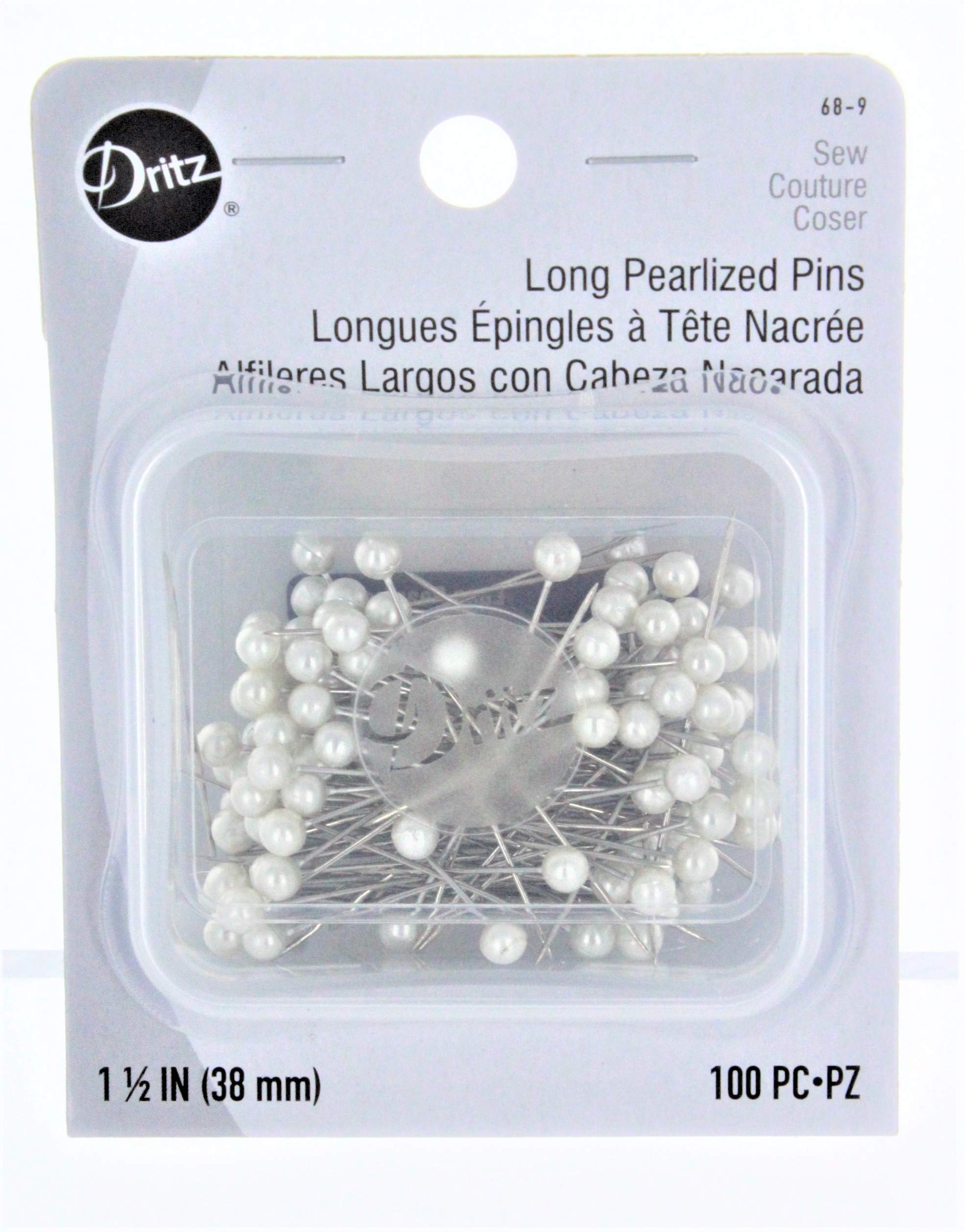 Dritz Sharp Pearlized Dress Pins - 1.5 Inch White Sewing Pins (100 Pack) - Perfect for Quilting, Fabric Crafts & DIY Garment Projects