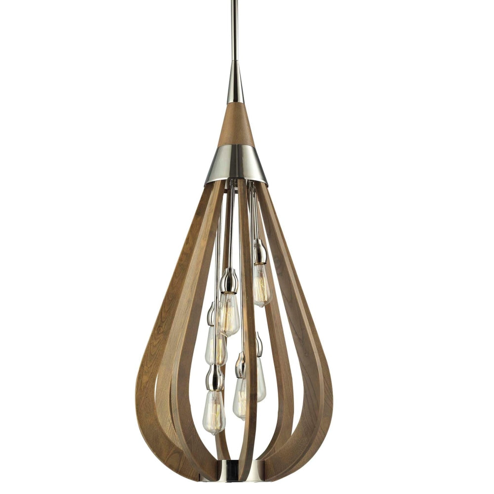 BONITO Large Tear Drop Pendant Lamp - 6 Pack Taupe Wood Ceiling Light Fixture (OD492mm) for Dining Room, Kitchen Island & Living Room Decor