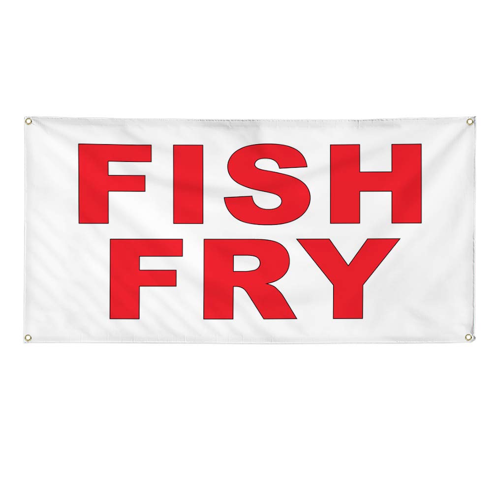 Vinyl Banner - 24x48 Inches, Weatherproof & Durable with 4 Grommets for Outdoor Use - Perfect for Restaurants, Food Trucks, Fish Fry Events, Bars & Industrial Yard Signs