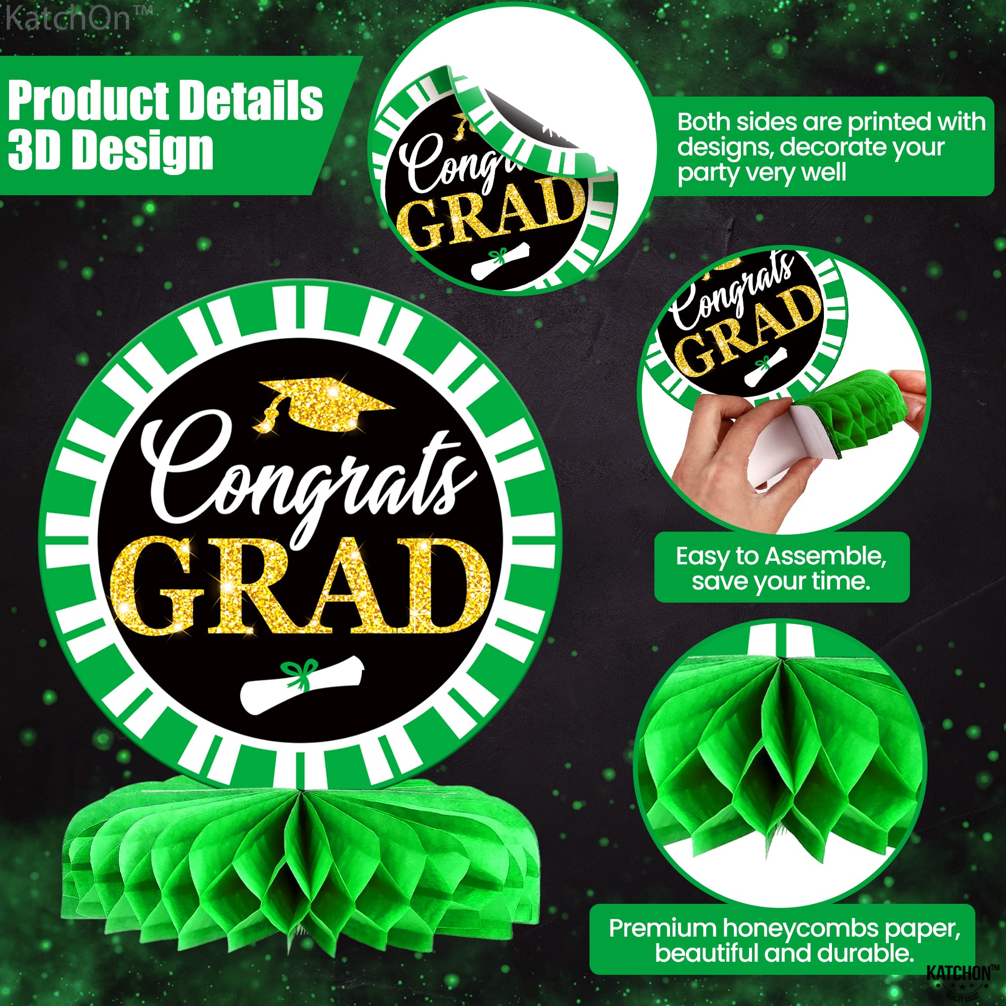 KatchOn Graduation Honeycomb Centerpieces - Pack of 9, Green & White Table Decor for 2025 Graduation Parties, Commencement Ceremonies & School Celebrations