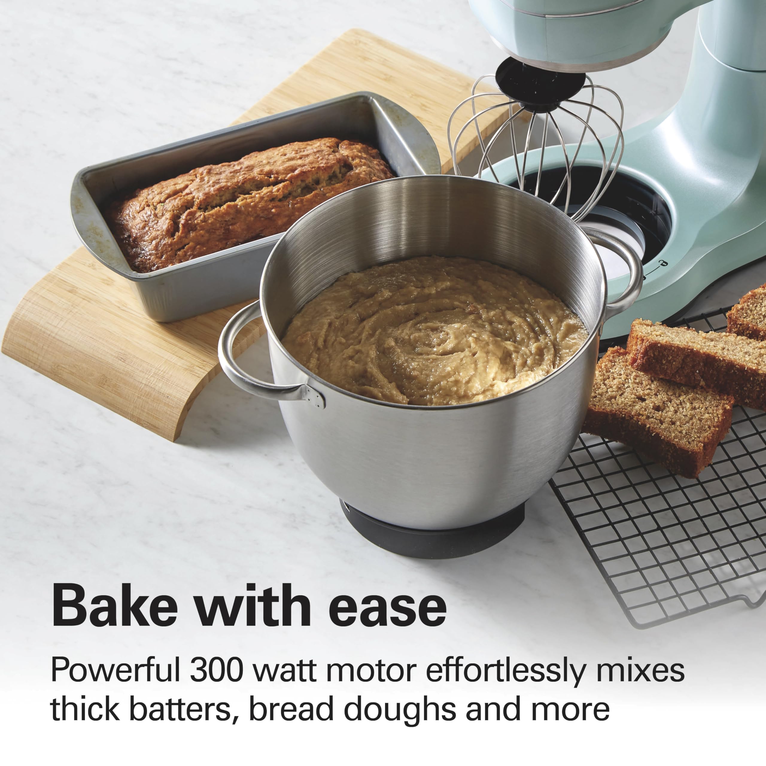 Hamilton Beach 4-Quart Electric Stand Mixer with Dough Hook, Flat Beater & Whisk - 7 Speed Settings & Splash Guard - Perfect for Baking Cakes, Cookies & Bread Dough (Aqua)