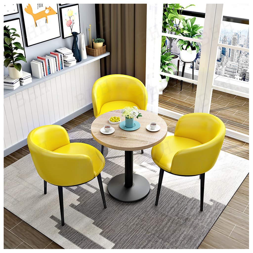 **4-Piece Round Wooden Coffee Table and Chairs Set with Metal Legs - Perfect for Small Kitchen, Dining Room, Office, Lounge, or Fast-Food Restaurant**    *(Use Scenarios: Ideal for cozy home gatherings, quick meals, office breaks, or casual dining in cafes and restaurants.)*