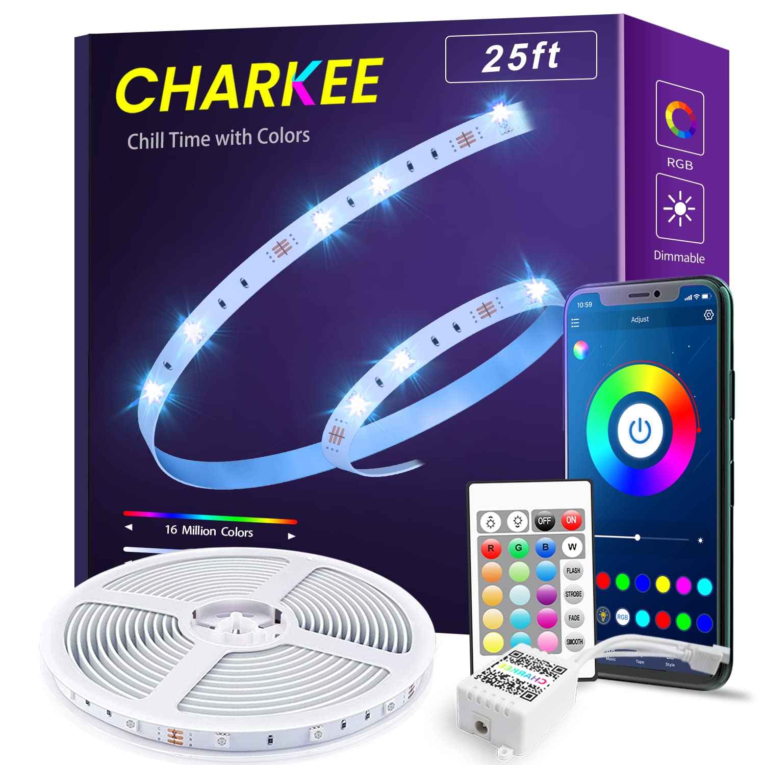 25ft Bluetooth LED Strip Lights with Music Sync & Color Changing - SMD 5050 Flexible LED Tape Light with Remote & App Control for Bedroom, Indoor, DIY Projects - Perfect for Home Decor, Parties & Mood Lighting