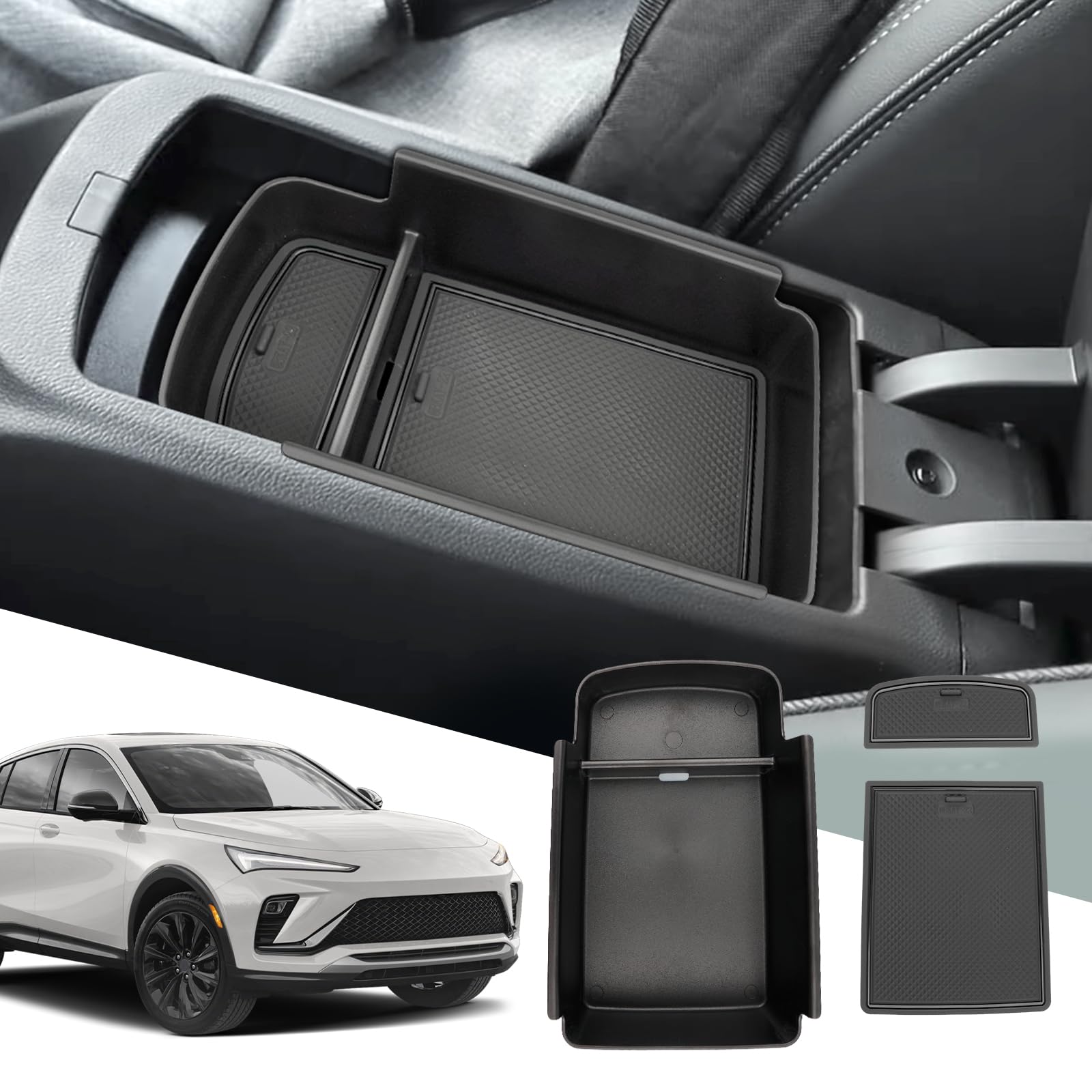 2024-2025 Buick Envista Center Console Organizer - Black Armrest Tray Storage Accessory | Perfect for Car Organization, Snacks, Phones & Road Trips