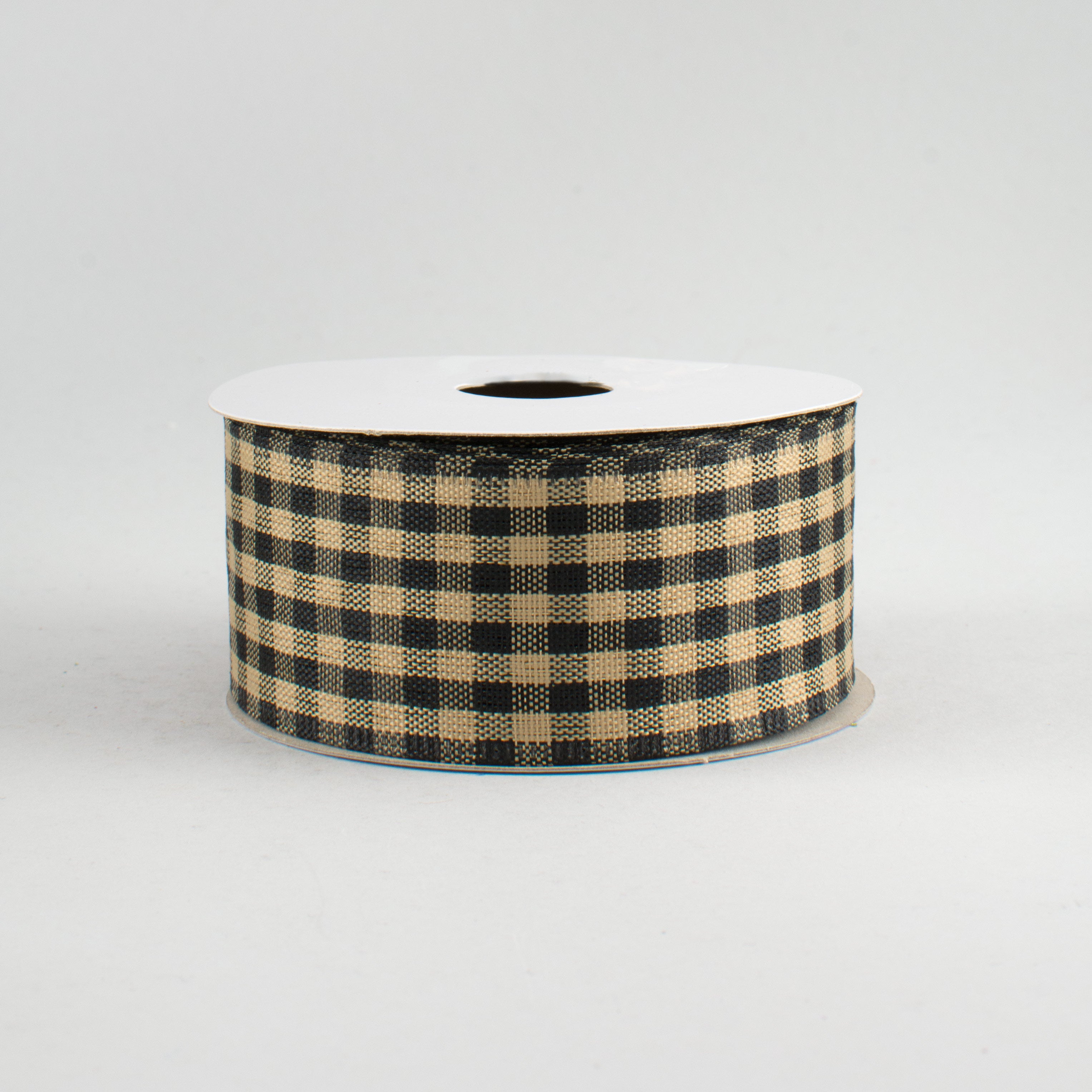 1.5 Inch Primitive Gingham Check Ribbon - Black & Tan Plaid Craft Ribbon (10 Yards) for DIY Gift Wrapping, Scrapbooking & Home Decor