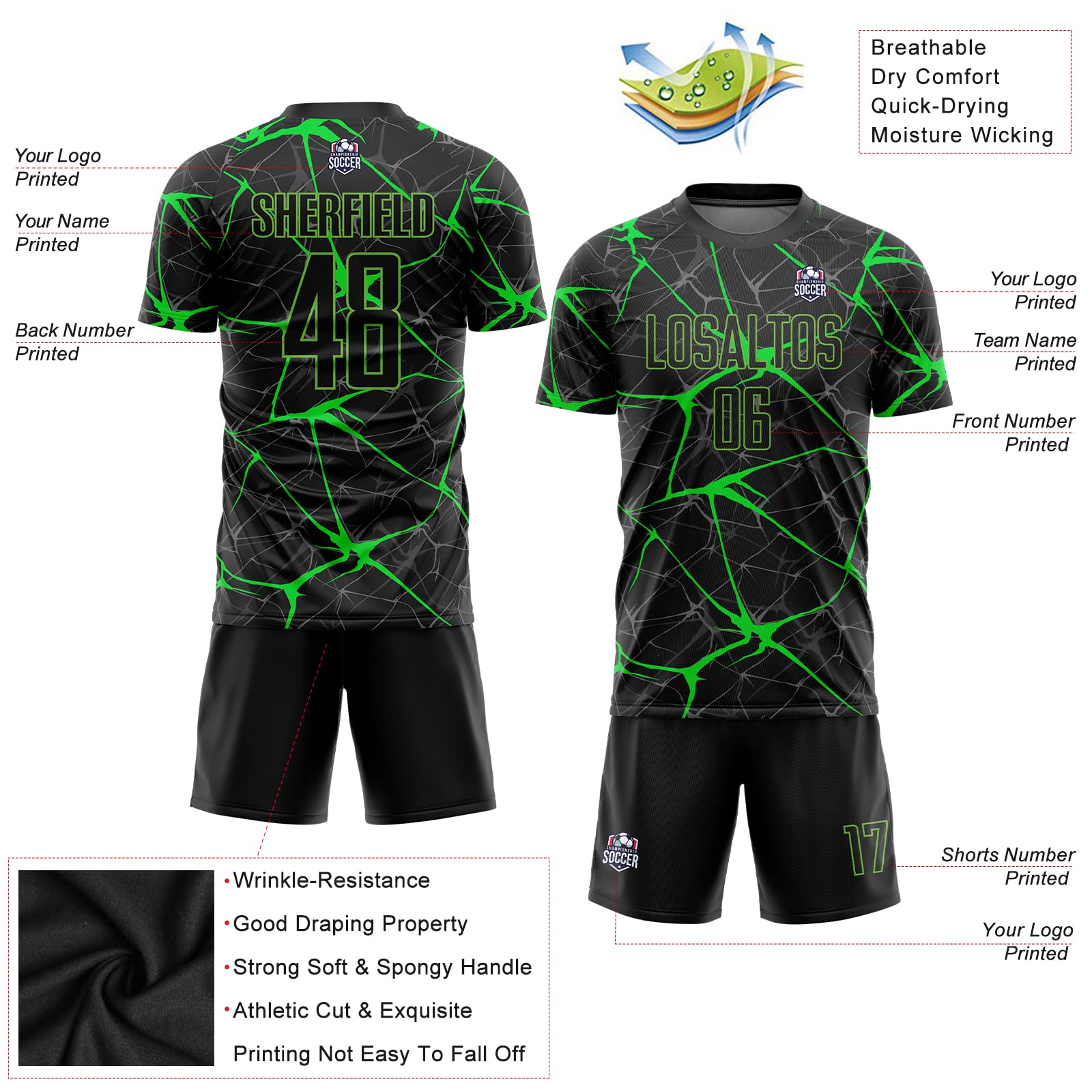Custom Personalized Soccer Jerseys for Men, Women & Youth - Team Name, Number & Logo Printing - Breathable Soccer Shirts & Shorts Set for Training, Matches & Fan Support