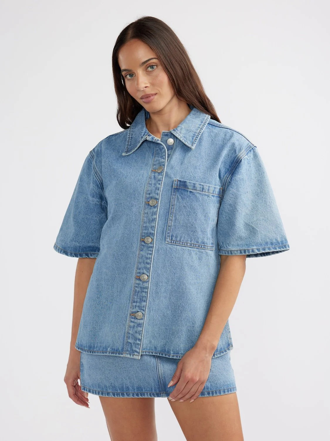 Ena Pelly Reese Oversized Denim Shirt for Women - Stylish Long Sleeve Button Down Shirt - Casual & Streetwear Outfits - Perfect for Layering, Date Night and Everyday Wear