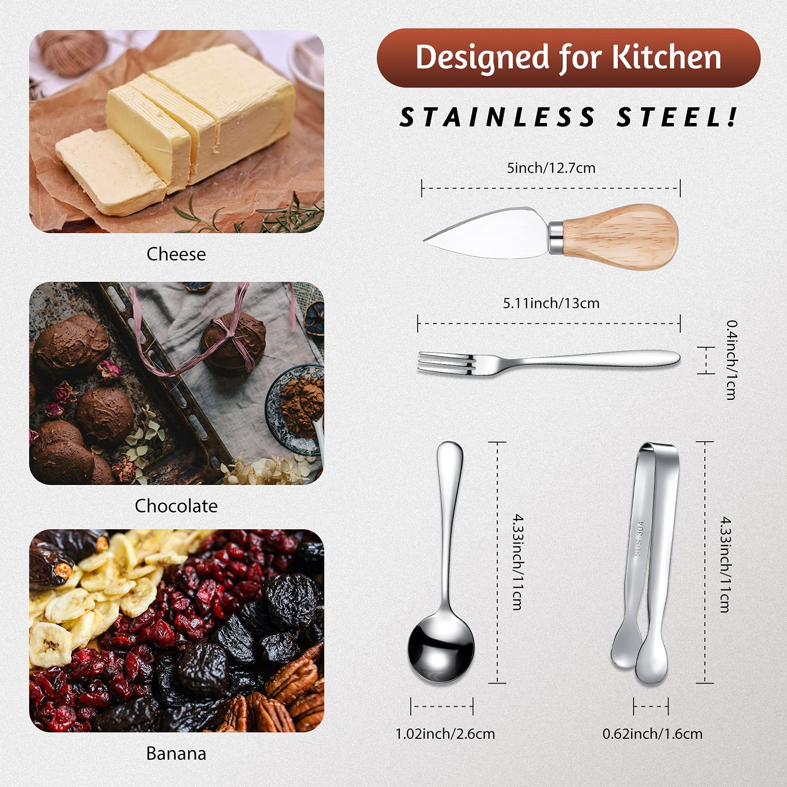 14-Piece Cheese Spreader Knife Set - Wood Handle Charcuterie Board Accessories with Butter Knives, Small Serving Spoons, Tiny Tongs & Forks - Perfect for Christmas, Birthday Parties & Charcuterie Platters
