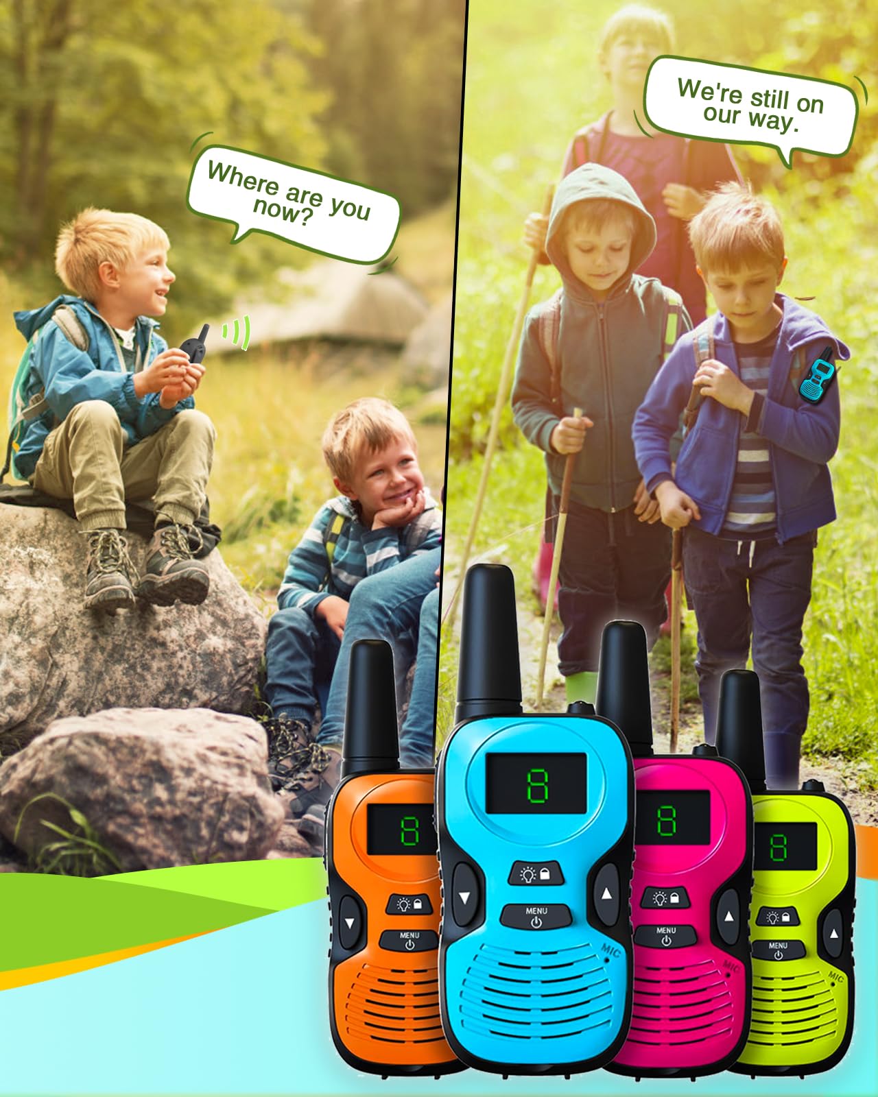 Long Range Walkie Talkies for Kids - Rechargeable 2 Pack with Replaceable Shells, Backlit LCD & Flashlight - 3 Mile Range - Perfect for Outdoor Adventures, Camping, and Playtime - Toys for Boys and Girls Ages 5-7
