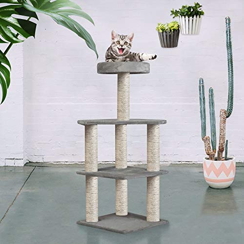 Dporticus Large Cat Tree with Scratching Posts, Condo, Hammock & Sisal-Covered Climber - 37.4