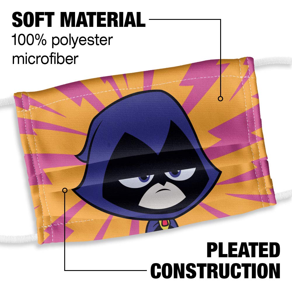 Popfunk Teen Titans Go! Kids Raven Face Pattern 1-Ply Reusable Face Mask - Comfortable & Breathable for School, Travel & Daily Protection