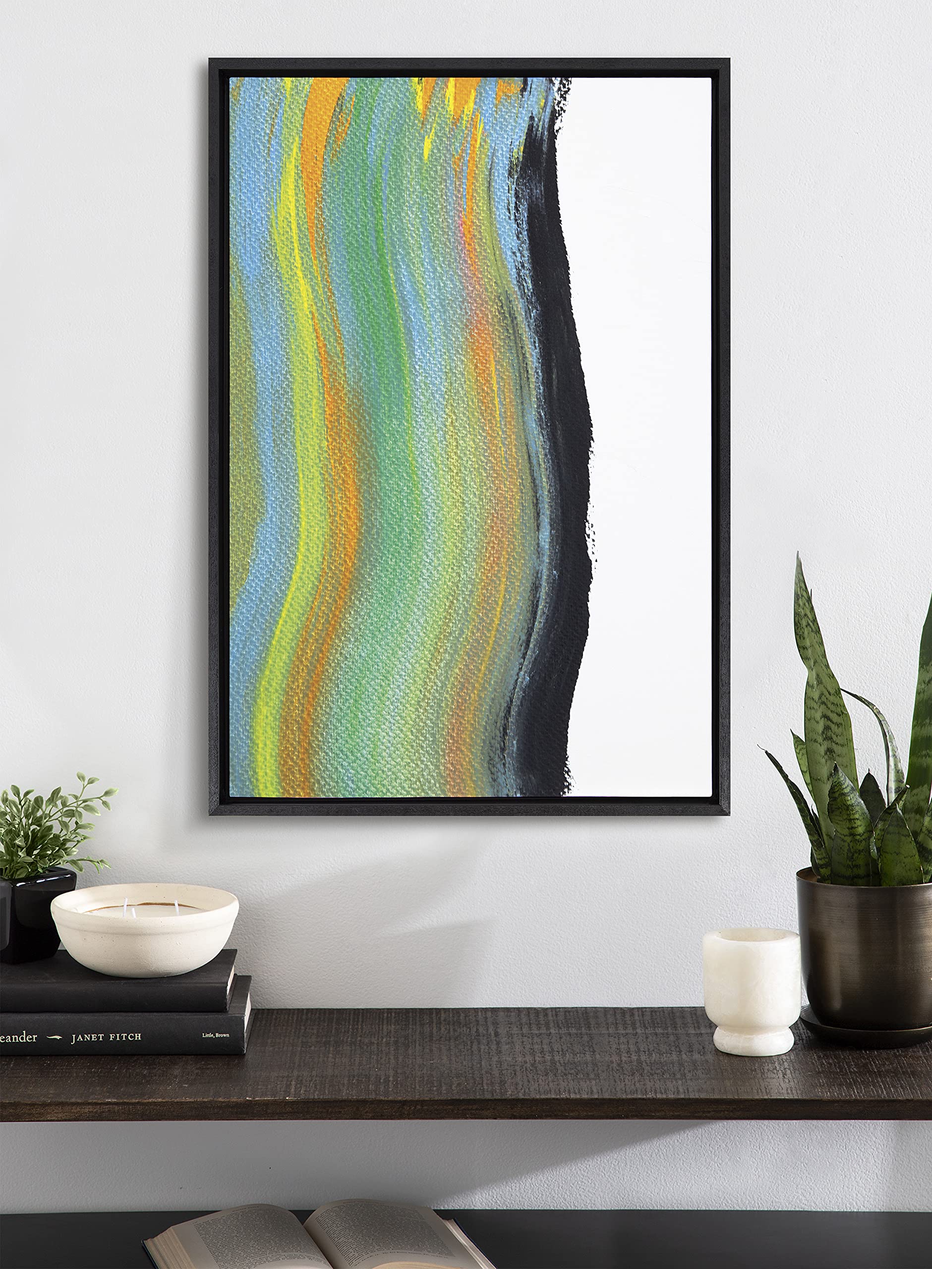 Kate & Laurel x Mentoring Positives Framed Abstract Canvas Wall Art - Sunset Landscape Painting 23x33 Inch Black Frame - Modern Home Decor for Living Room, Bedroom & Office