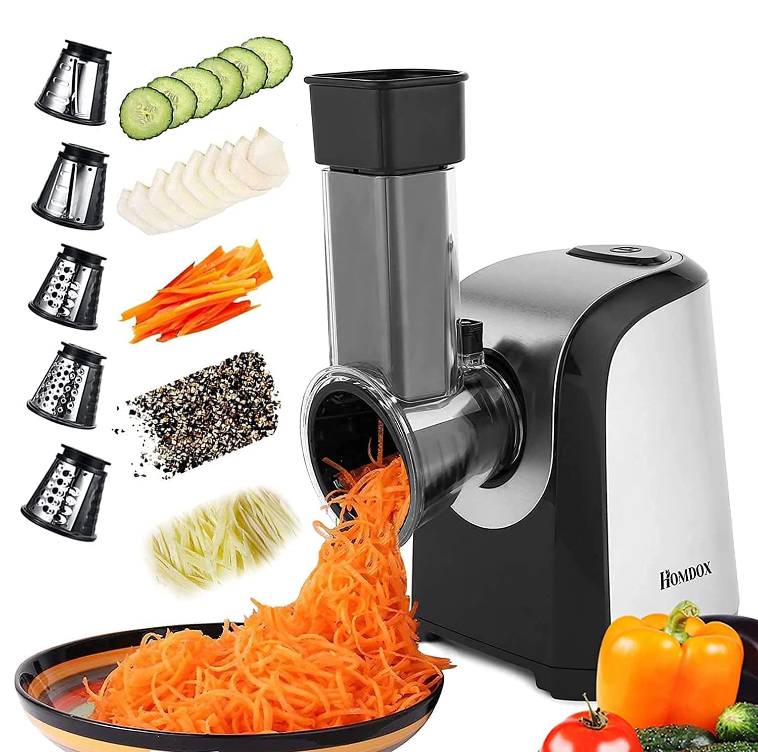Professional Electric Vegetable Grater & Salad Maker - 3-in-1 Electric Slicer, Shredder & Chopper for Kitchen - Perfect for Carrots, Cheese & Vegetables - Ideal for Meal Prep, Salad Making & Healthy Cooking