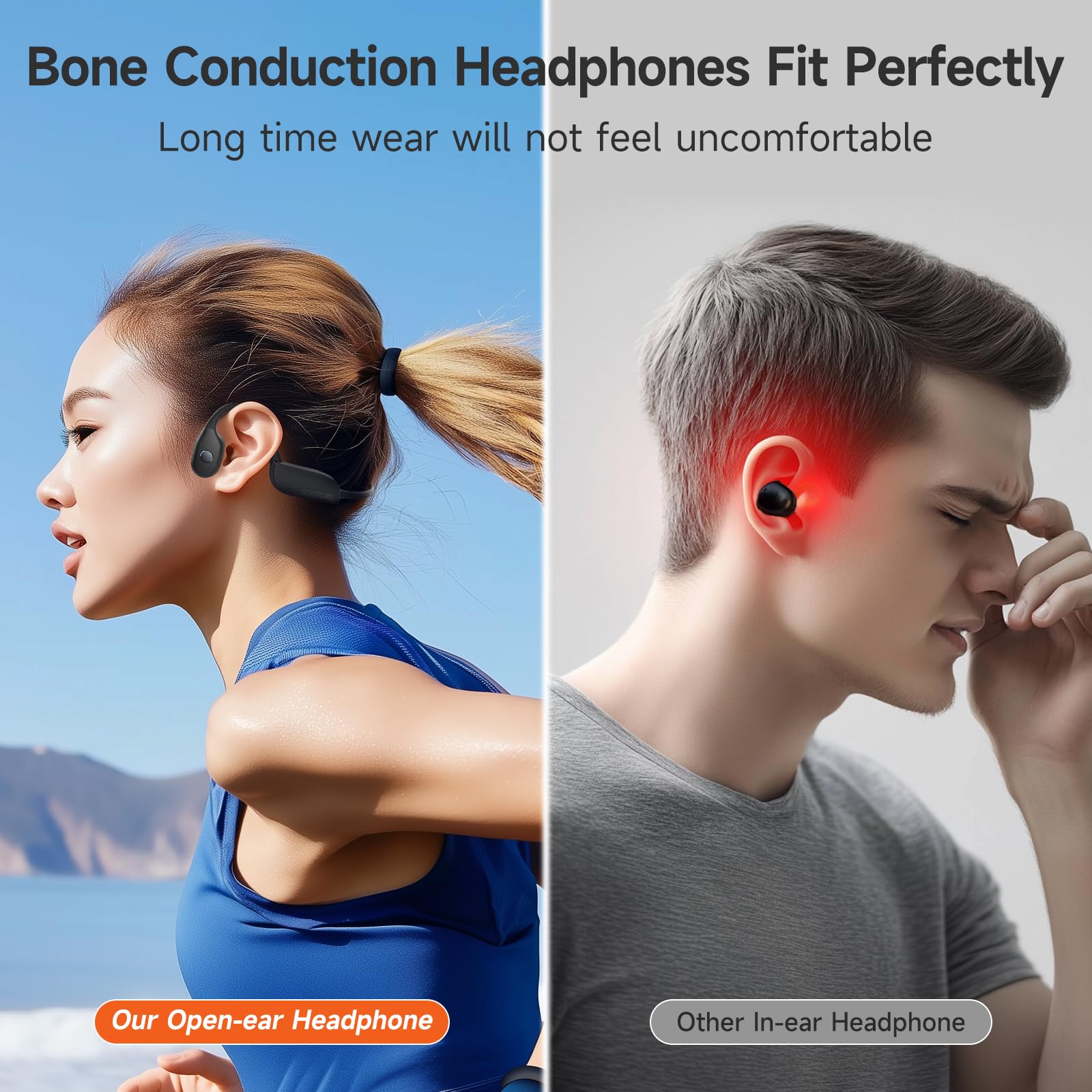 Bluetooth 5.2 Bone Conduction Headphones - Open-Ear Wireless Sport Earphones, IPX67 Waterproof for Running, Cycling, Walking - Perfect for Outdoor Activities, Gym Workouts & Commuting - Black