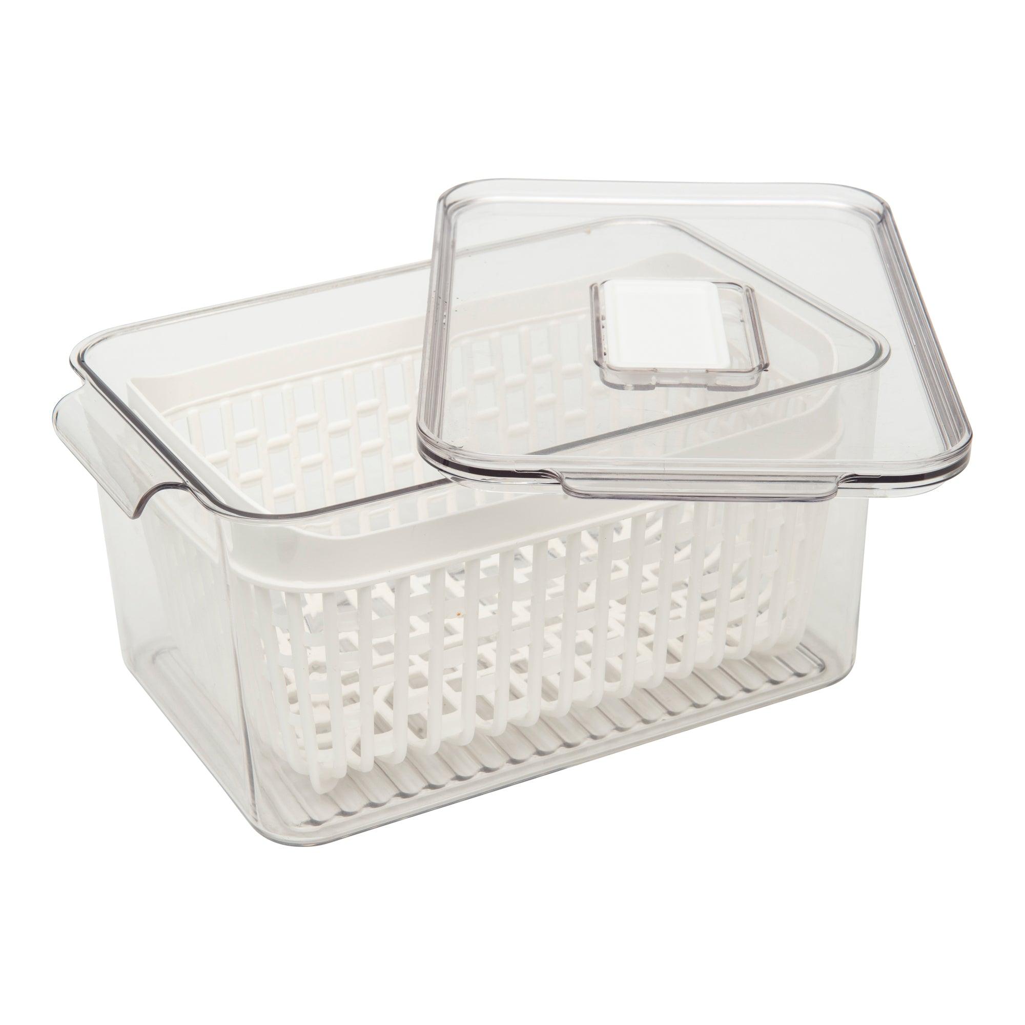Vacuum-Sealed Fridge Storage Container with Removable Basket - Airtight Food Organizer for Fruits, Vegetables & Leftovers - Perfect for Kitchen, Pantry & Meal Prep