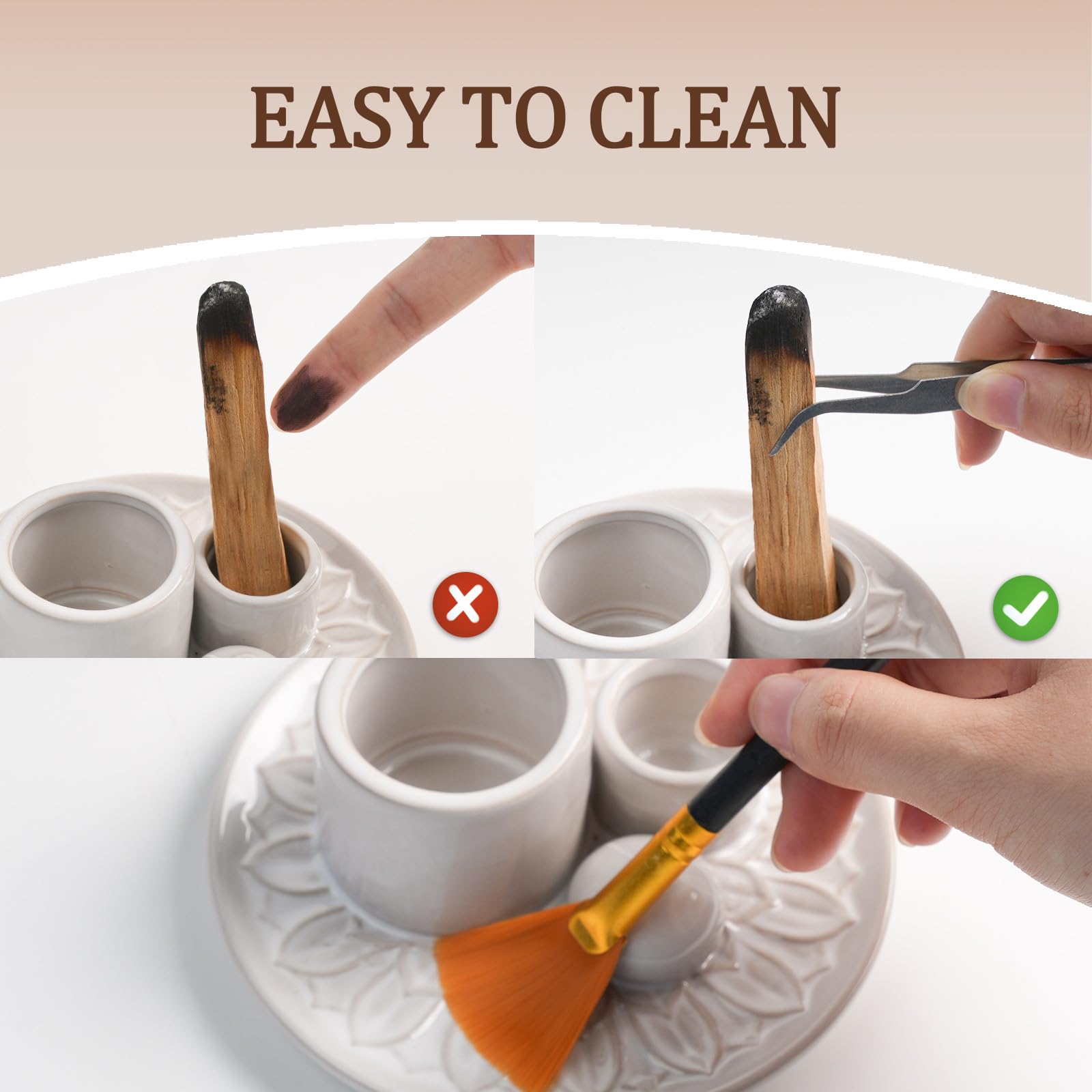 4 in 1 Ceramic Incense Burner Holder - Sage Smudging, Palo Santo & Candle Holder with Ash Catcher Tray for Meditation, Yoga, Home Decor & Spiritual Cleansing Rituals