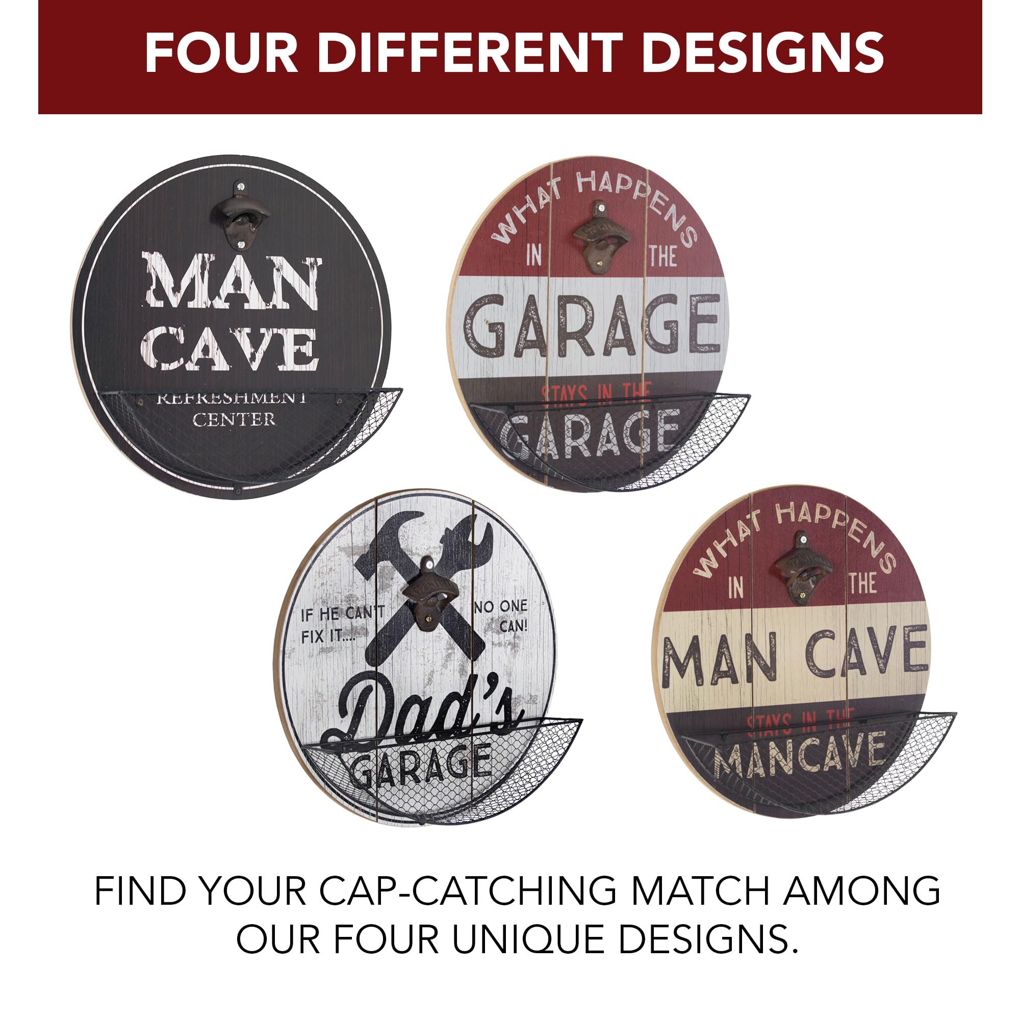 American Art Decor Wall-Mounted Wooden Beer Bottle Opener & Cap Catcher - Rustic Bar Accessory for Man Cave, Garage, Game Room - Perfect for Parties, Home Brewing & Sports Events