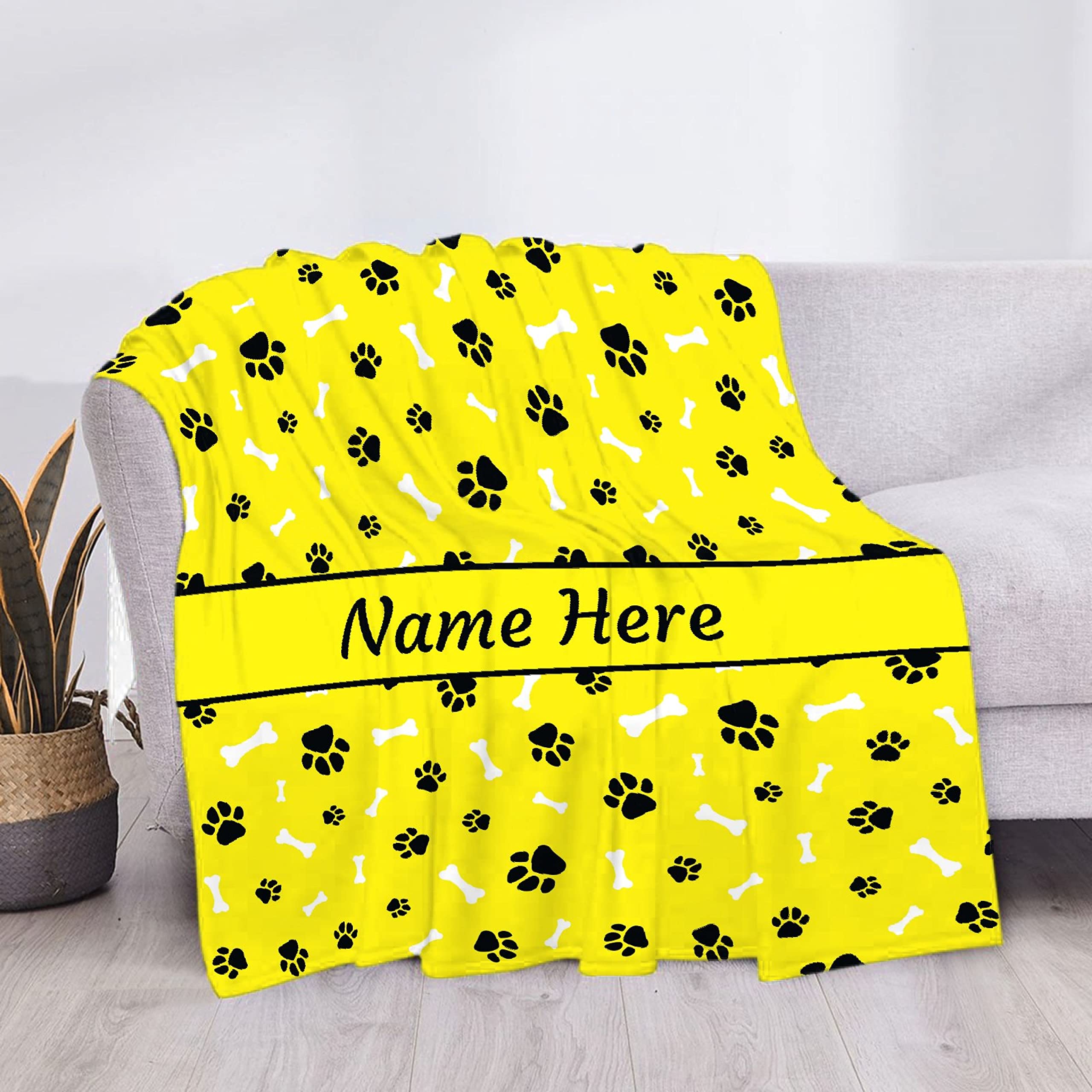 **Personalized Dog Blanket - Custom Pet Blanket with Name, Paw & Bone Design - Soft Fleece Throw for Dogs & Dog Lovers - Perfect Gift for Mom, Dad & Women - Cozy Blanket for Bed, Sofa, Couch & Travel - XL Size for Family & Pets**    *(Use Scenes: Ideal for snuggling at home, traveling with your pet, or gifting to dog lovers!)*