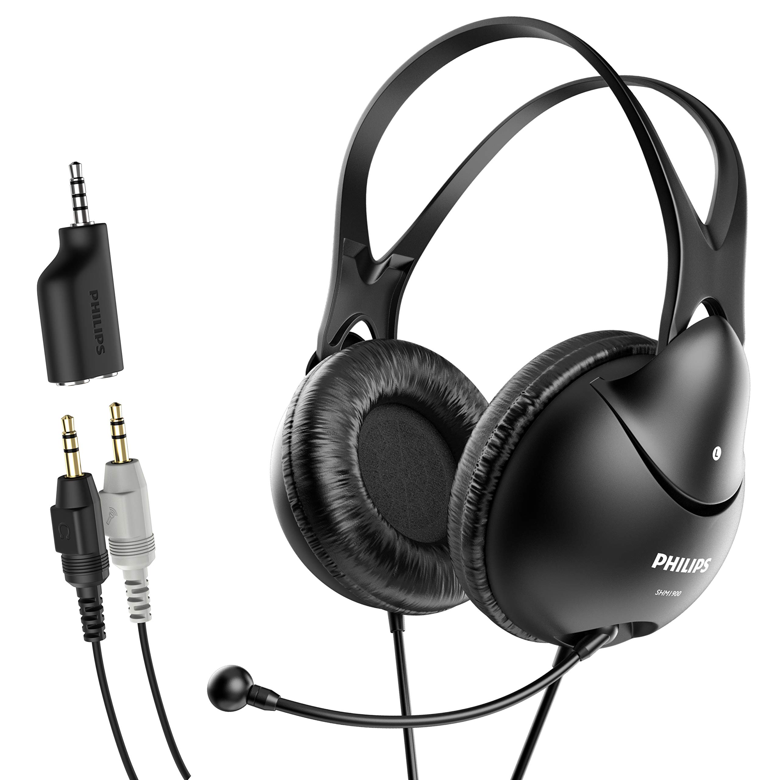 PHILIPS Computer Headset with Noise Cancelling Microphone - 3.5mm Lightweight Headphones for Laptop, PC, Home Office & Call Center | Perfect for Zoom, Skype, Webinars & Online Meetings