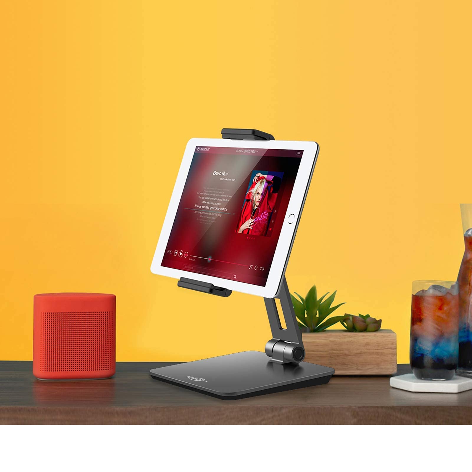 KABCON Adjustable Aluminum Alloy Tablet Stand - 360° Swivel & Foldable Phone & iPad Holder for Desk (4-14 Inch) - Compatible with iPad Pro/Air/Mini, Samsung Galaxy Tabs, Kindle Fire - Perfect for Home Office, Kitchen, Bedroom & Travel Use