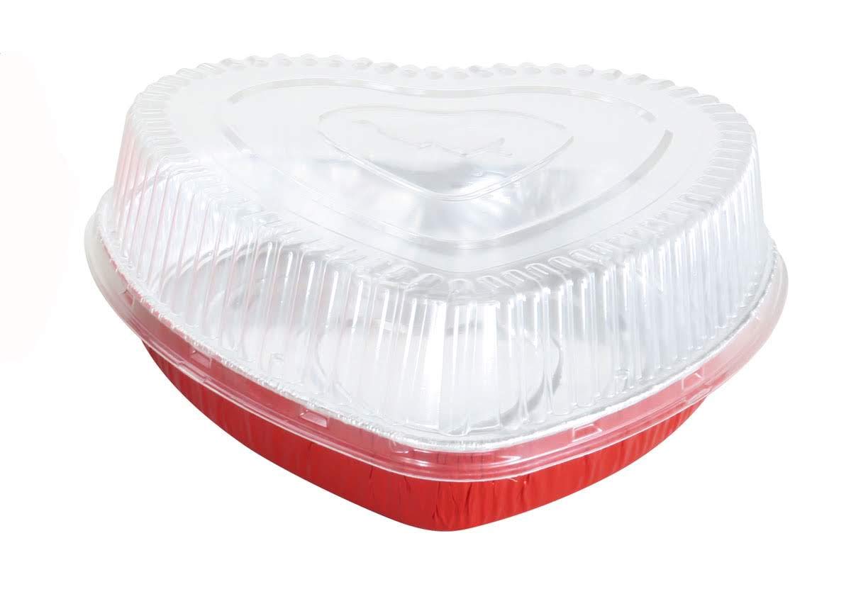 KitchenDance 8 Inch Disposable Heart Shaped Aluminum Pans with Lids - Perfect for Baking Cakes, Chocolates, Desserts & Food Storage - Great for Valentine's Day, Birthday Parties, Wedding Favors & Holiday Gifting - Pack of 339