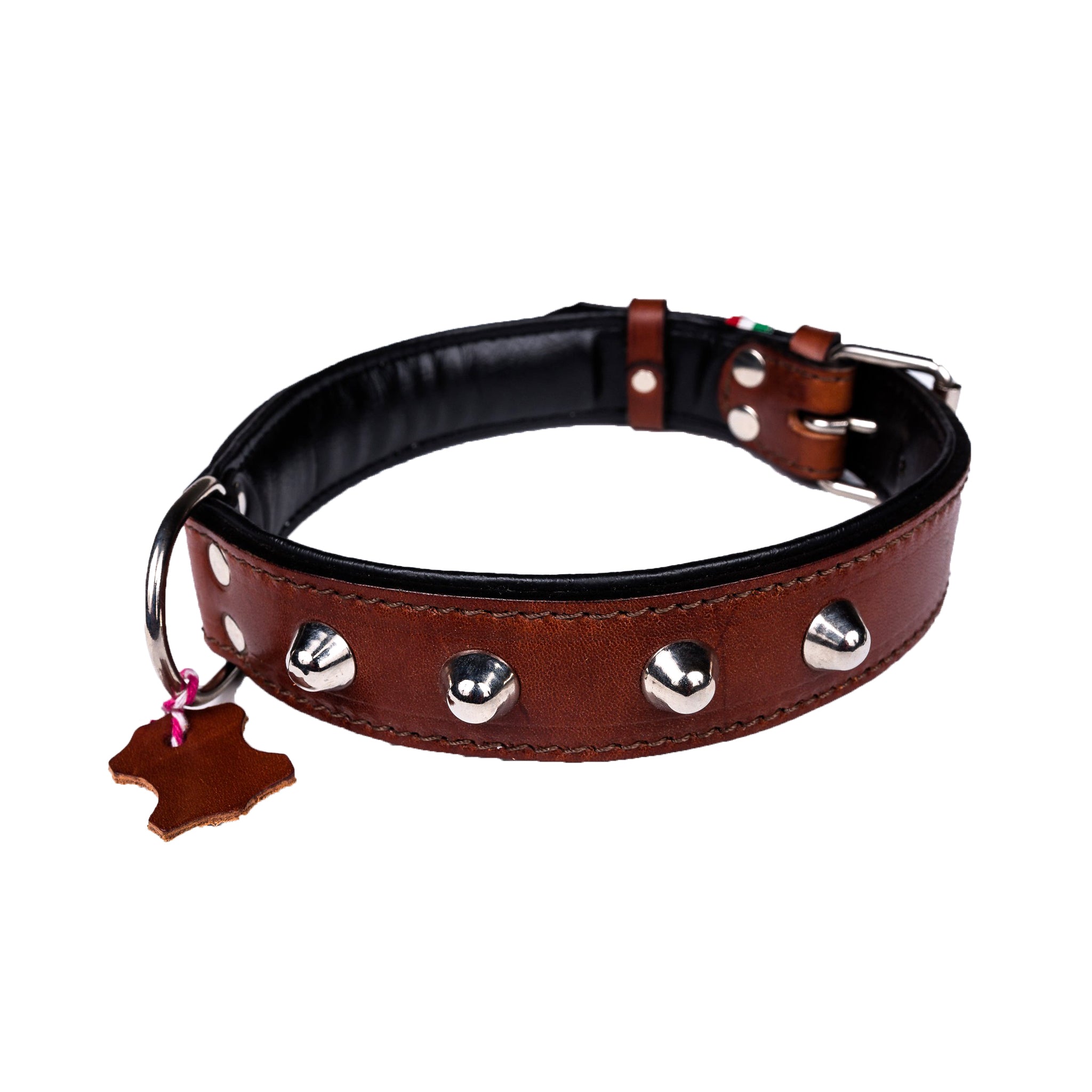 Italian Genuine Leather Dog Collar with Studs - Padded for Comfort - Perfect for Training, Walking & Fashion Accessories