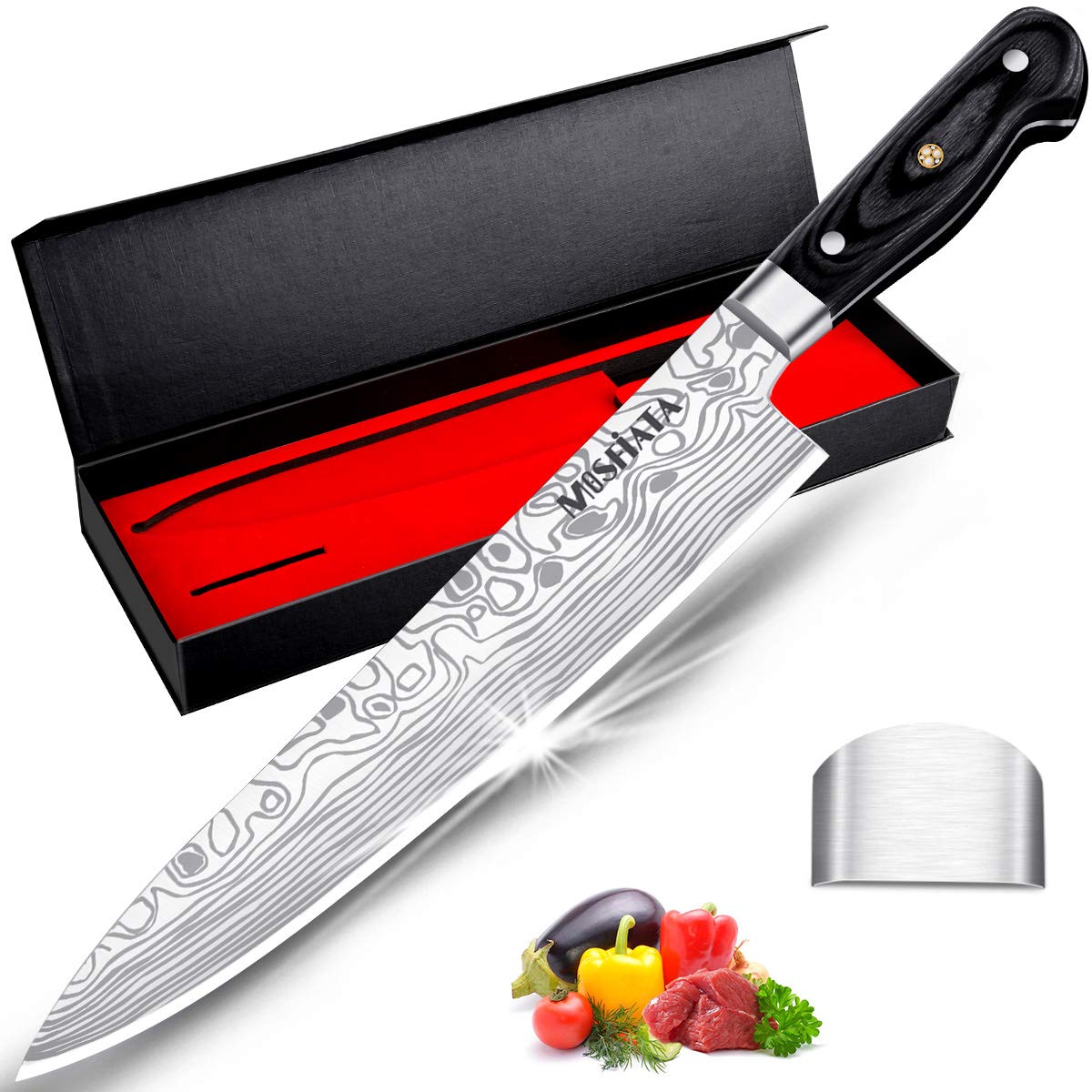 MOSFiATA 10-Inch Professional Chef Knife - Ultra Sharp German High Carbon Stainless Steel EN.4116 Blade with Micarta Handle & Finger Guard - Perfect for Slicing, Dicing, and Chopping - Ideal Gift for Home Chefs in Premium Gift Box