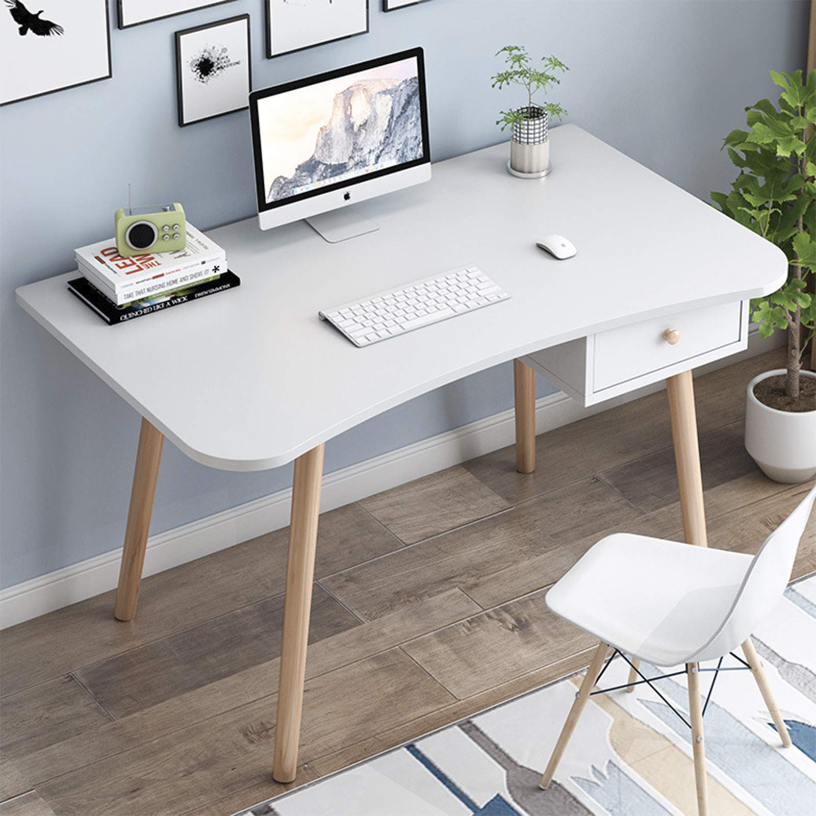 Modern Small Real Wood Computer Desk with Drawer - 80x50x71.5cm Warm White Office Writing Table, Study Desk for Home Office, Bedroom, or Workstation - Perfect for Remote Work, Online Classes & Gaming Setup