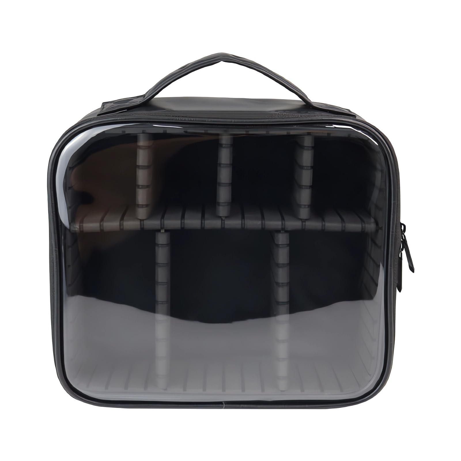 Clear Travel Makeup Bag for Women - Waterproof Cosmetic Organizer with Handle & Detachable Dividers | Portable Toiletry Case | Perfect Gift for Women & Girls | Ideal for Travel, Gym & Daily Use (Black)