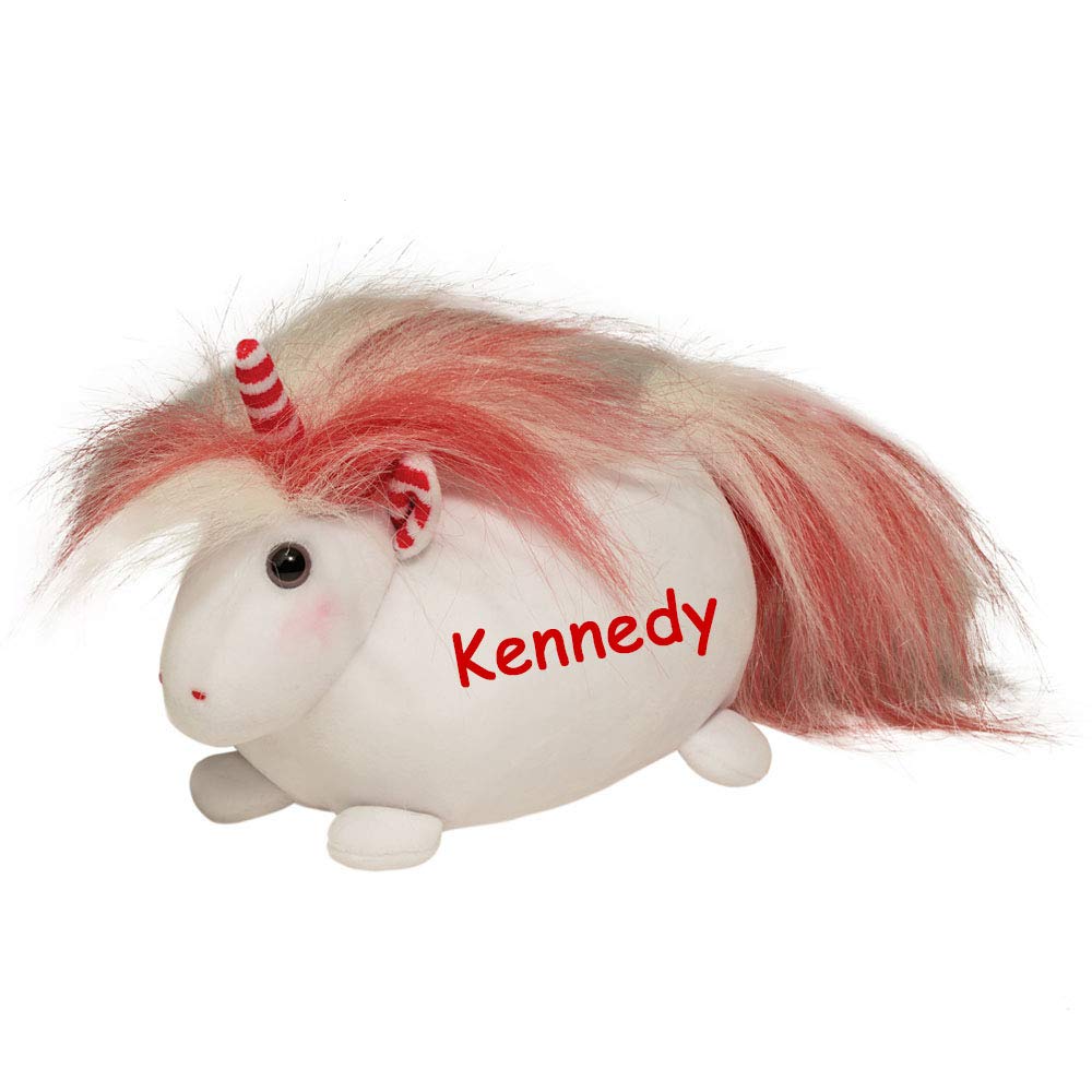 Personalized Merry Christmas Unicorn Macaron Plush Stuffed Animal Toy - 8 Inch Cute Soft Gift for Kids, Girls, Birthday, Stocking Stuffers | Holiday Decor, Nursery Room, Christmas Party Favors