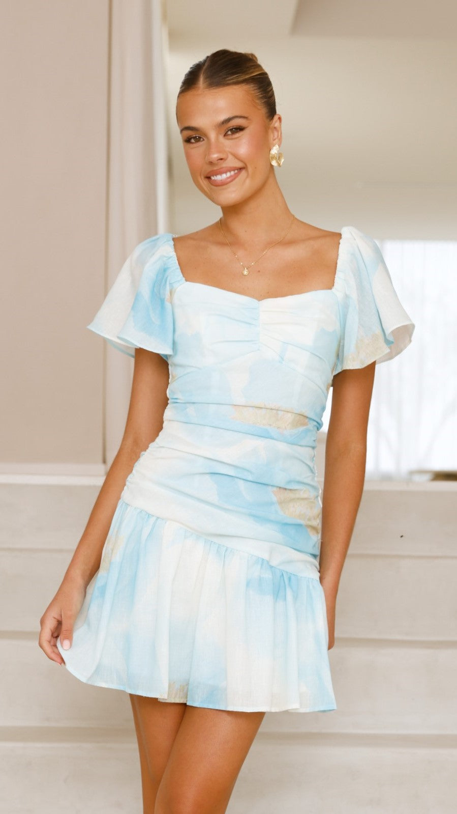 Laury Mini Dress - Blue Floral Summer Dress for Women | Casual & Party Wear | Perfect for Beach, Vacation, and Date Nights