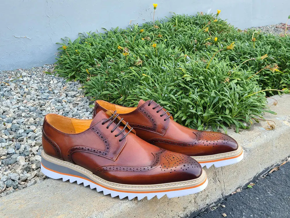 Men's Wingtip Blucher Oxford Dress Shoes - Lightweight Sole for Comfort - Perfect for Business, Office & Formal Occasions